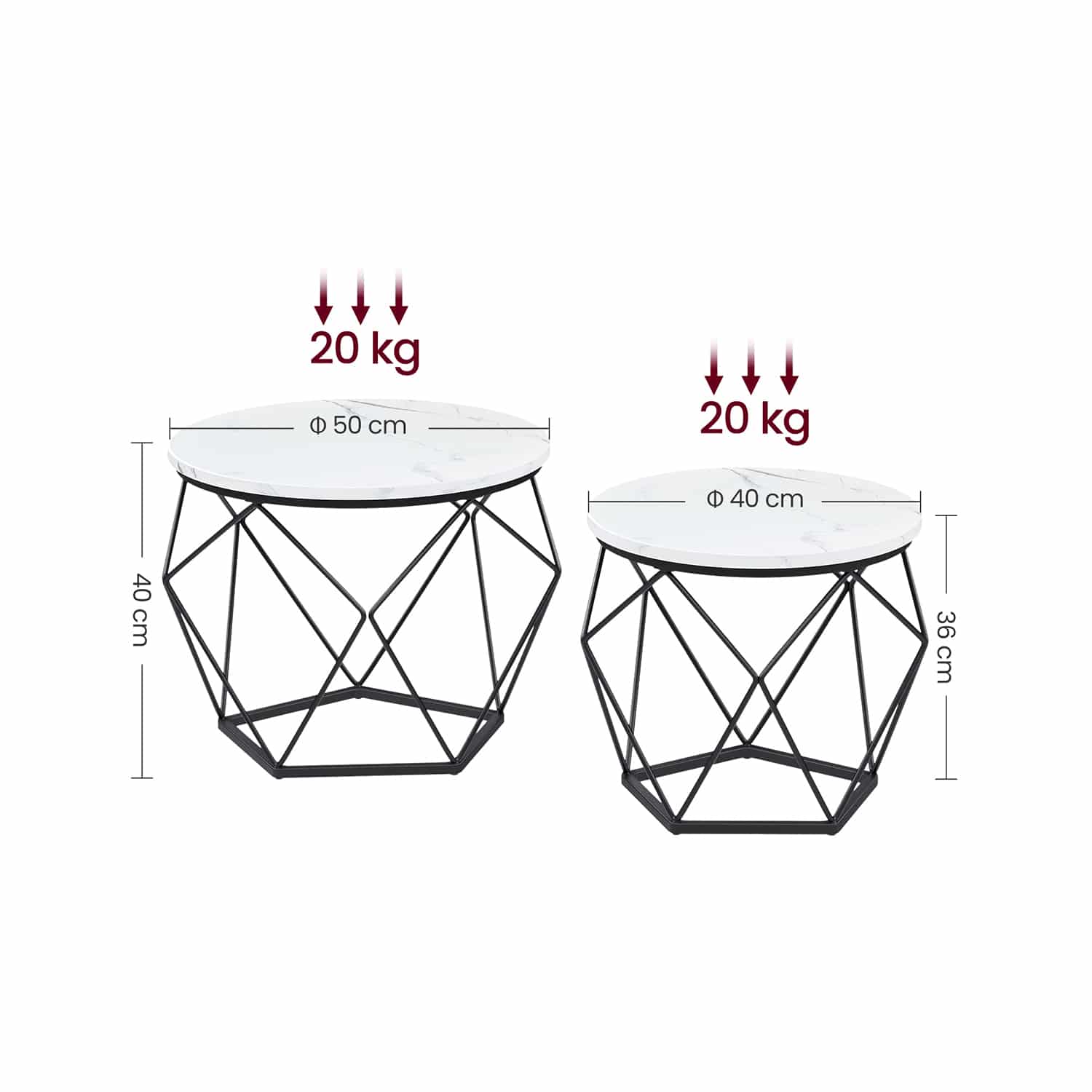 Couchtisch-Set weiß-schwarz 2 Stück-B34LET040B59 Couchtisch-Set weiß-schwarz 2 Stück-B34LET040B59