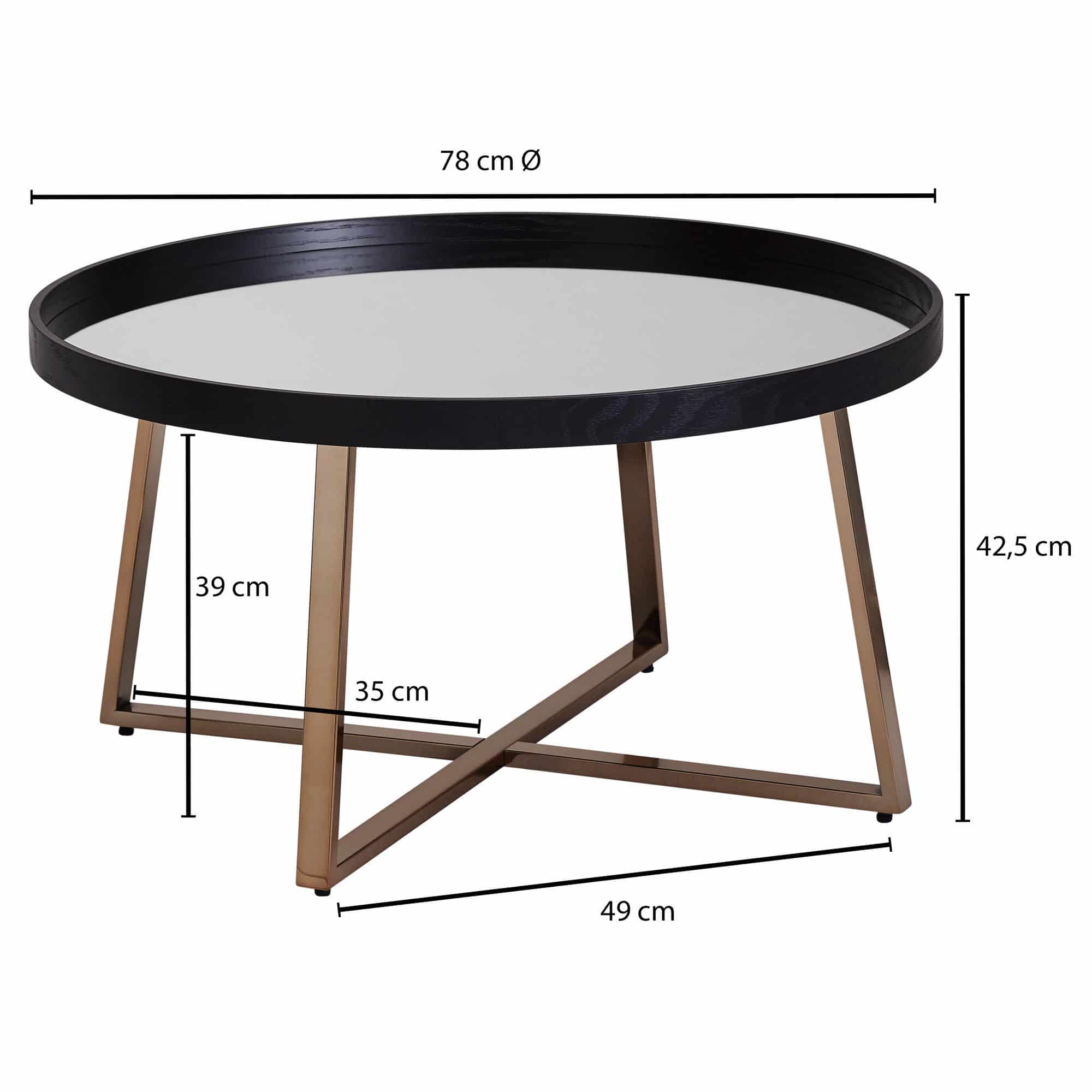Design Couchtisch Rund Ø 78 cm Dunkel-Gold mit Spiegel Glasplatte Design Couchtisch Rund Ø 78 cm Dunkel-Gold mit Spiegel Glasplatte