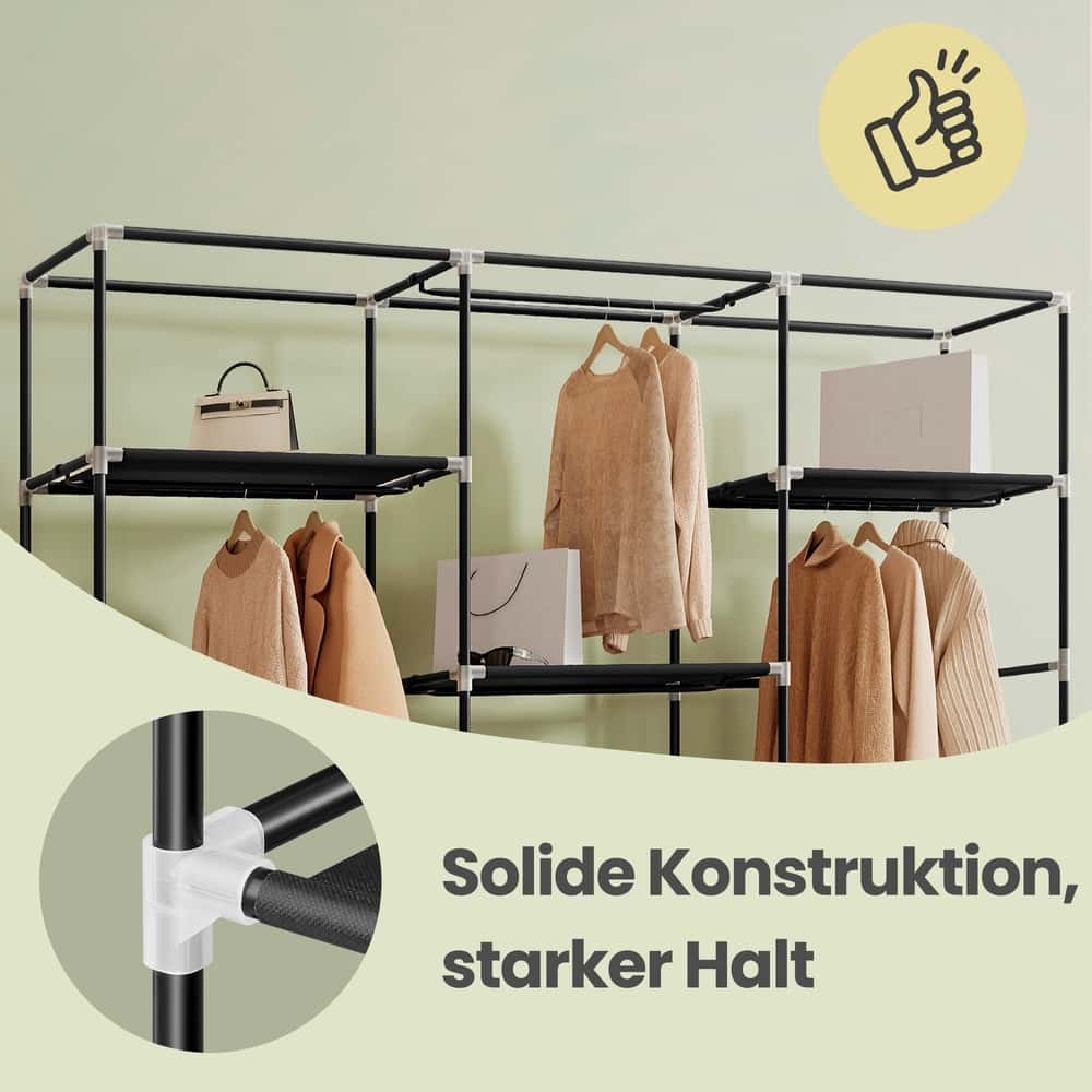 Stoffschrank mit Kleiderstange, Kleiderschrank mit Seitentaschen, Schrank für Schlafzimmer Stoffschrank mit Kleiderstange, Kleiderschrank mit Seitentaschen, Schrank für Schlafzimmer