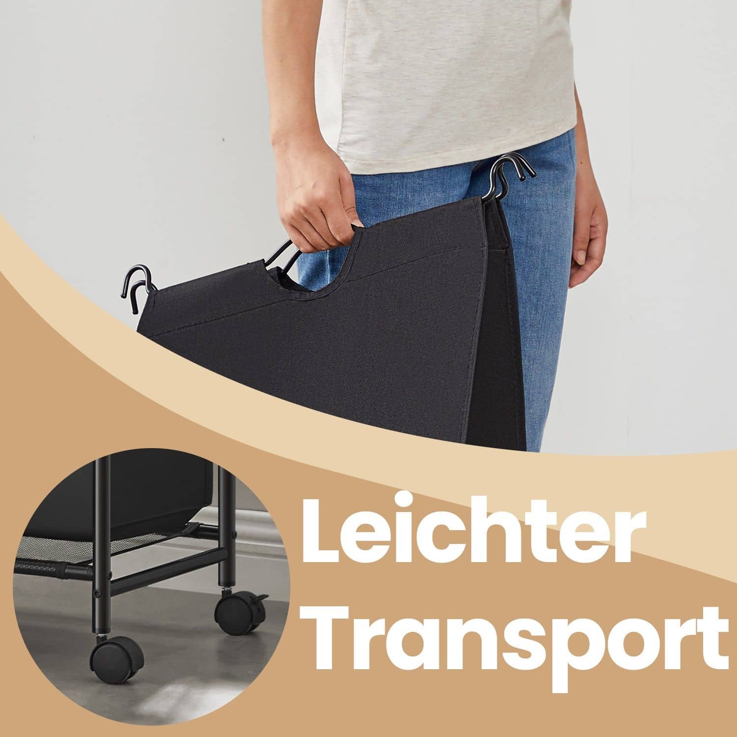 Wäschekorb mit Rollen, 4 x 35 L, Wäschesammler mit 4 abnehmbaren Wäschesäcken