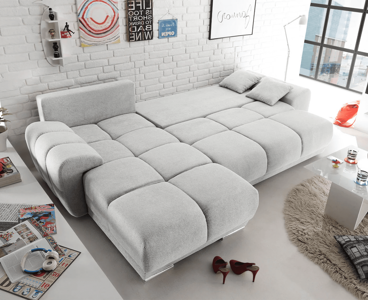 Ed Exciting Design Sofa Anton mit Schlaffunktion & Bettkasten in verschiedenen Farben erhältlich Luxus-Webstoff Flachgewebe beidseitig montierbar Ed Exciting Design Sofa Anton mit Schlaffunktion & Bettkasten in verschiedenen Farben erhältlich Luxus-Webstoff Flachgewebe beidseitig montierbar
