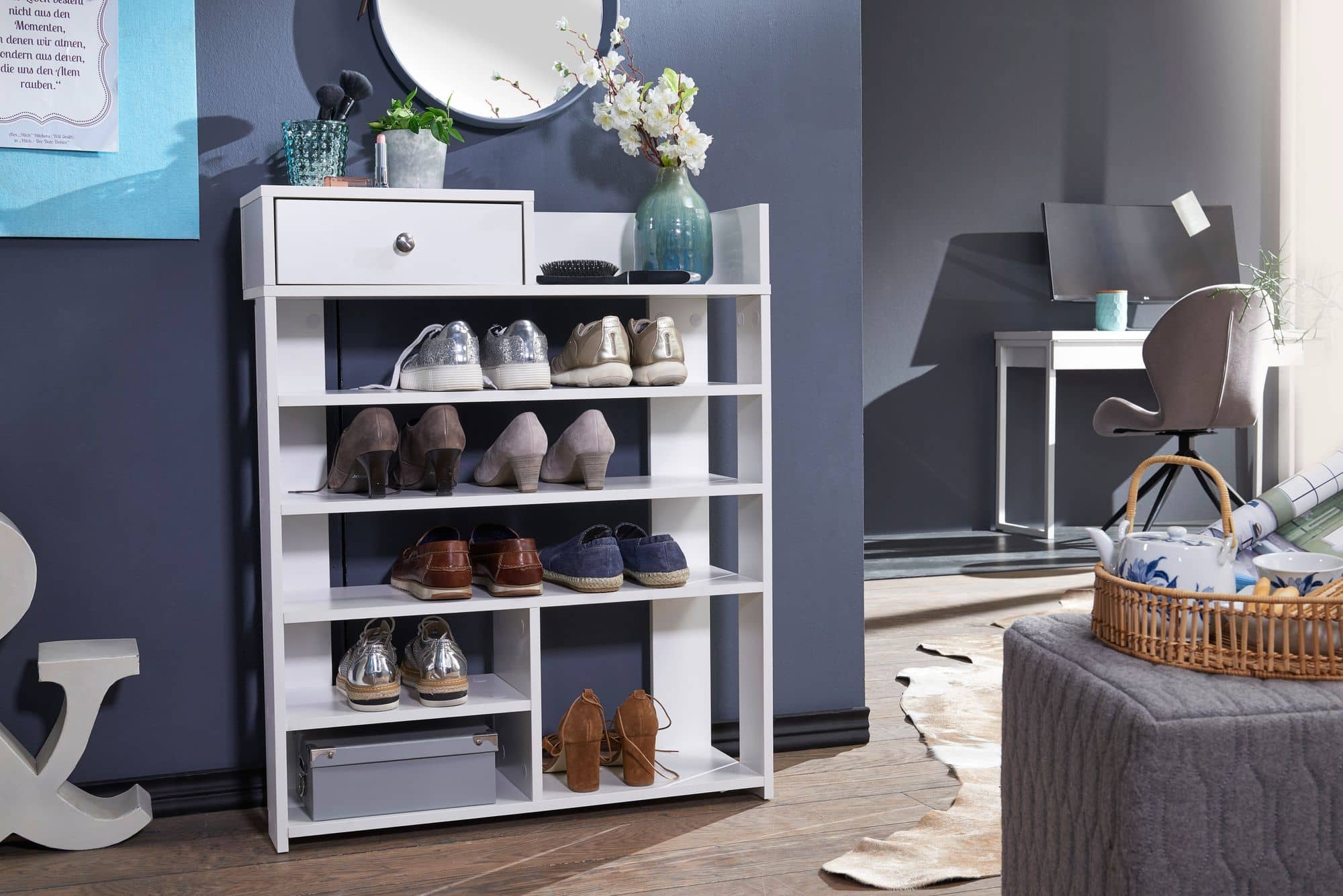 52565-WOHNLING-Schuhregal-75x24x92-cm-Weiss-WL6-070-WL6-070_4 Design Schuhregal 75 x 92,5 x 24 cm Flurregal Weiß