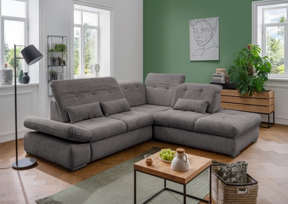 Stylisches Ecksofa Dalida von Benformato mit Schlaffunktion und variabler Sitztiefe – Modernes XXL-Sofa