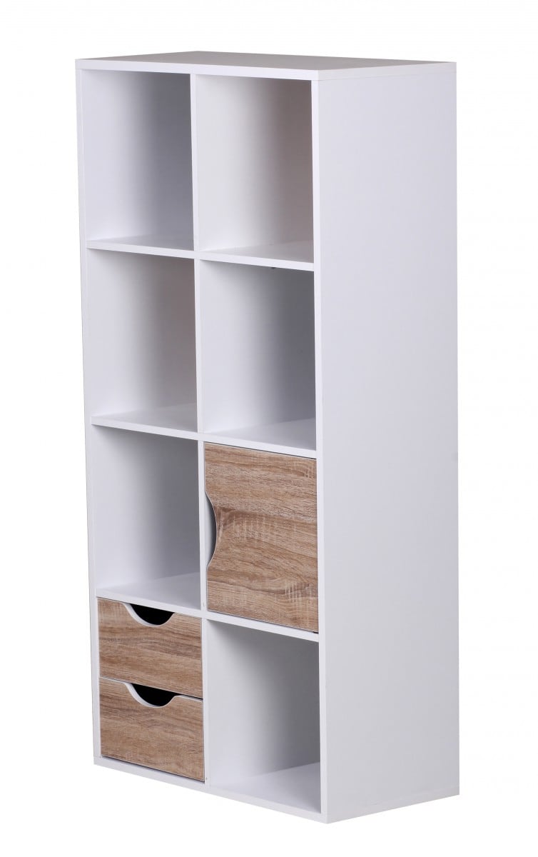 37349-Wohnling-Buecherregal-mit-Schubladen-und-Tu_1 Bücherregal MASSA 60 x 120 x 29 cm Weiß Sonoma Eiche mit Schubladen und Tür