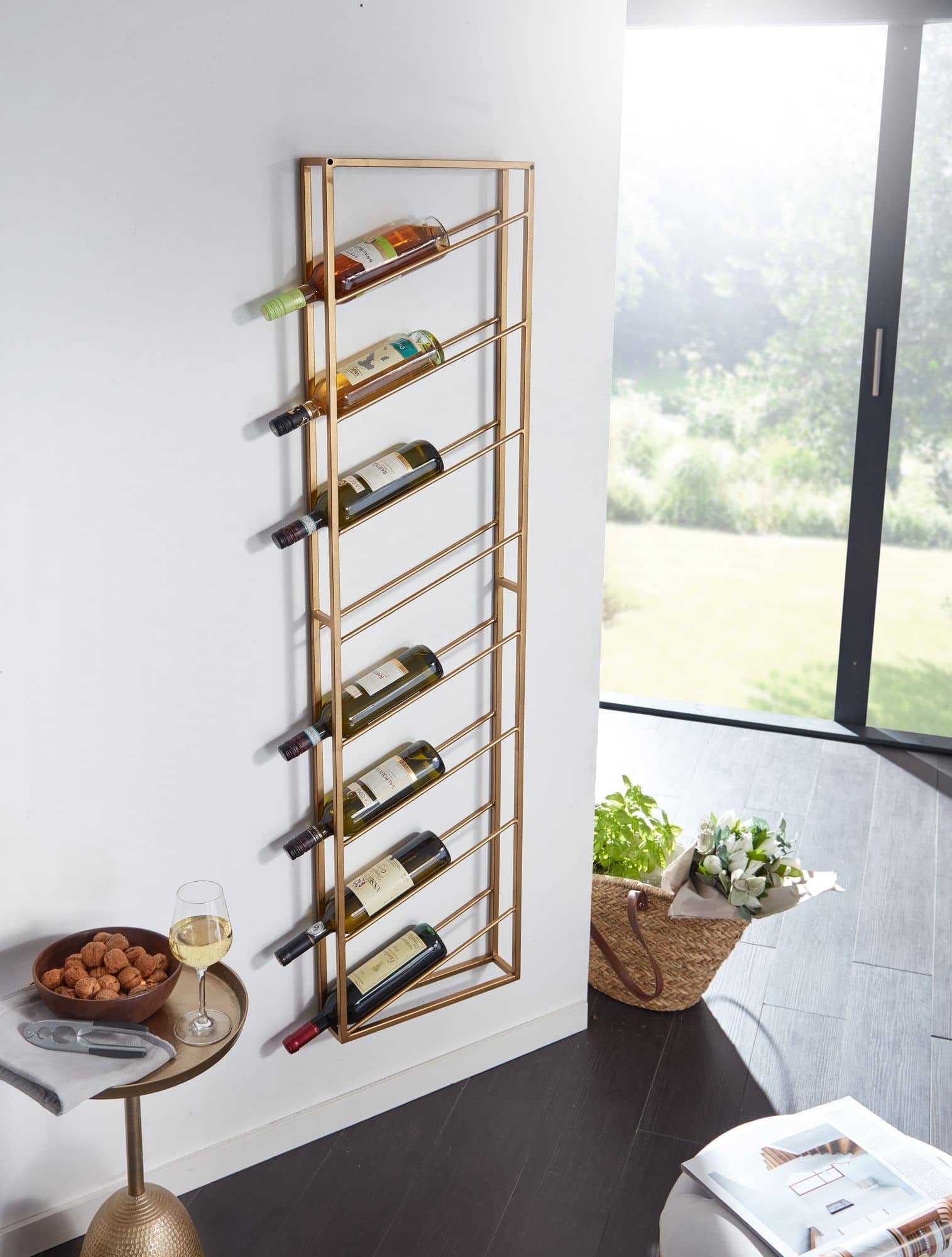 Weinregal Wand Metall Gold 36x150x8 cm Groß für 8 Flaschen Weinregal Wand Metall Gold 36x150x8 cm Groß für 8 Flaschen