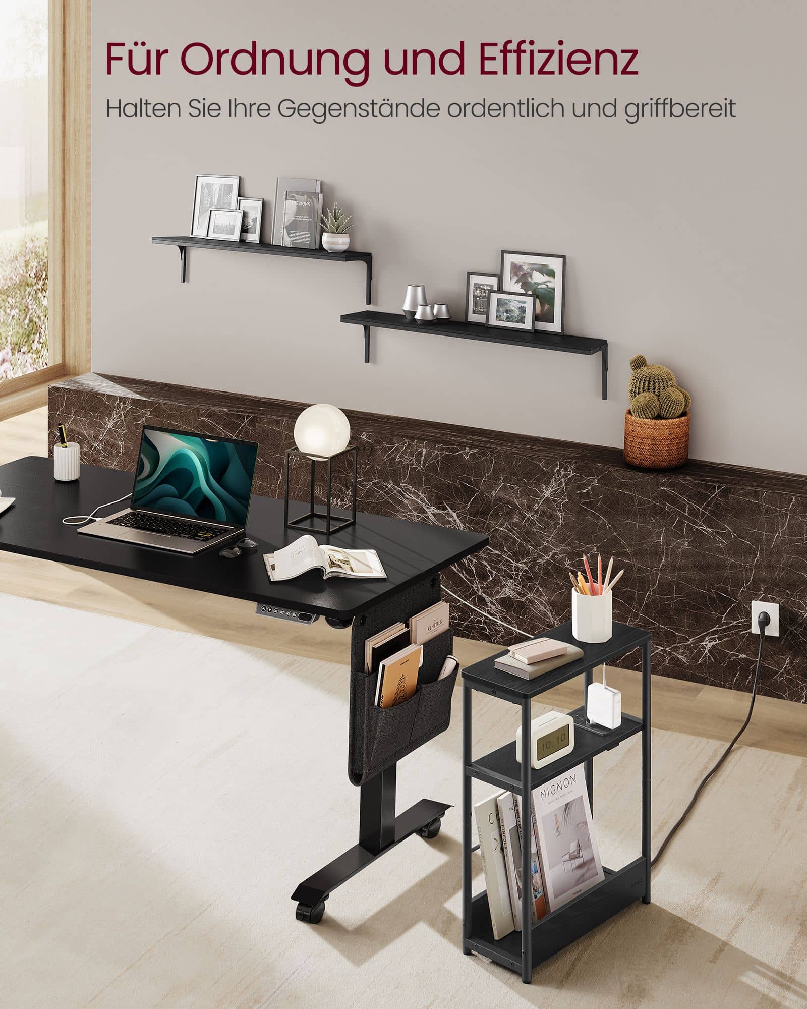 Beistelltisch mit 3 Ablagen schmal ebenholzschwarz-tintenschwarz Beistelltisch mit 3 Ablagen schmal ebenholzschwarz-tintenschwarz