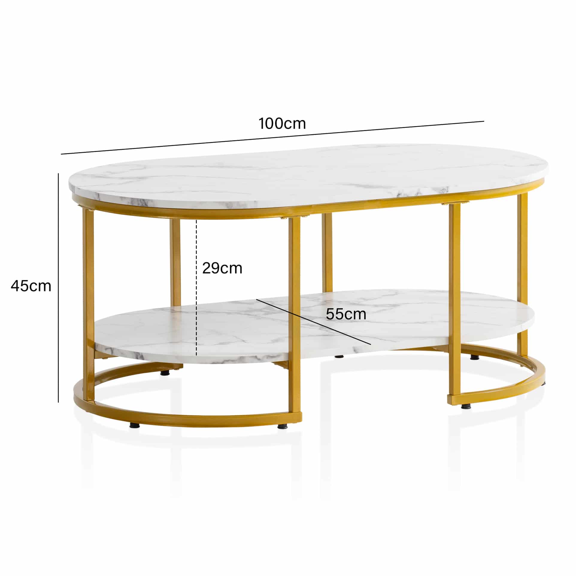 Couchtisch 100x60x45 cm Weiß mit Marmor Optik Couchtisch 100x60x45 cm Weiß mit Marmor Optik