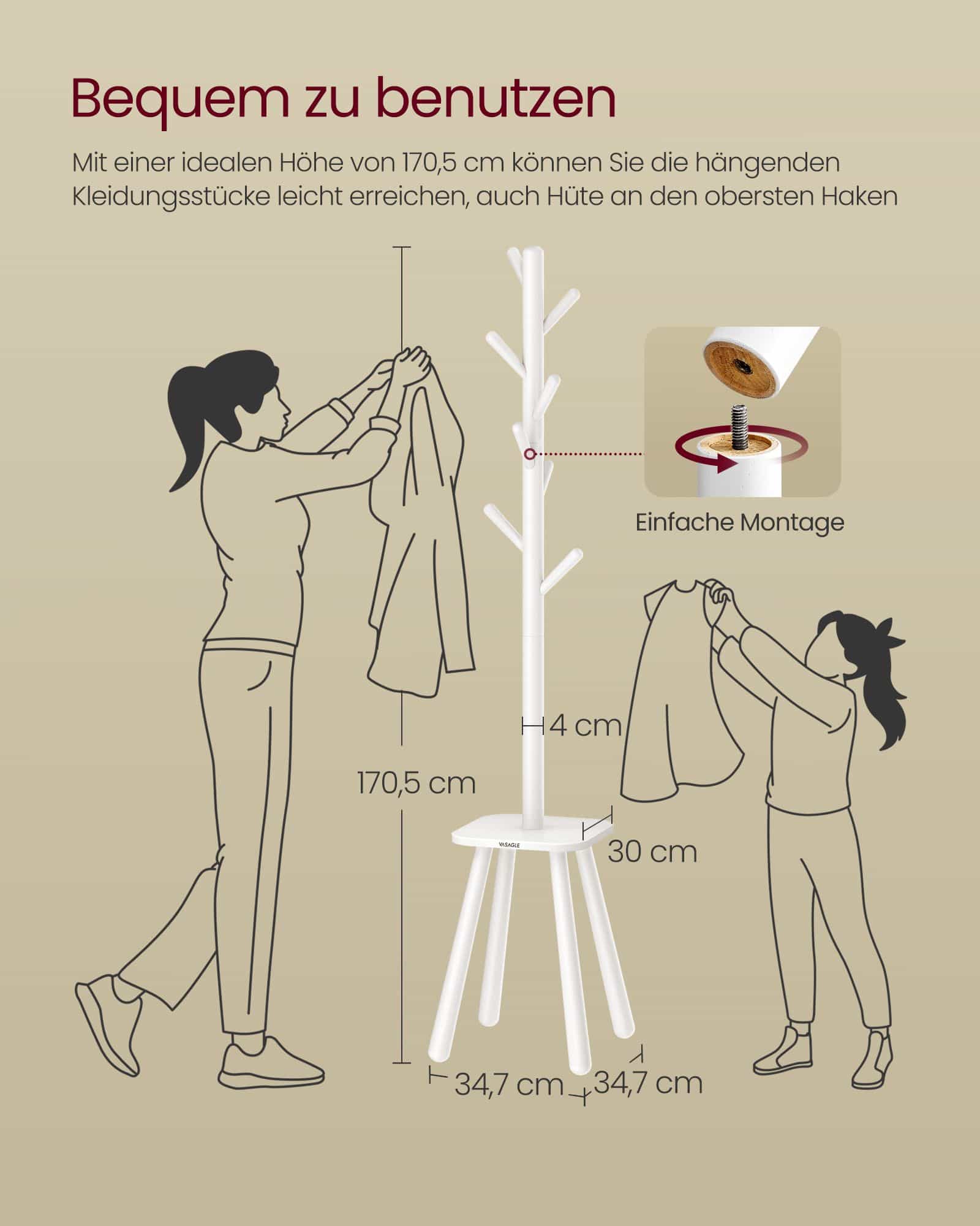 Kleiderständer mit 8 Haken und Ablagefläche wolkenweiß
