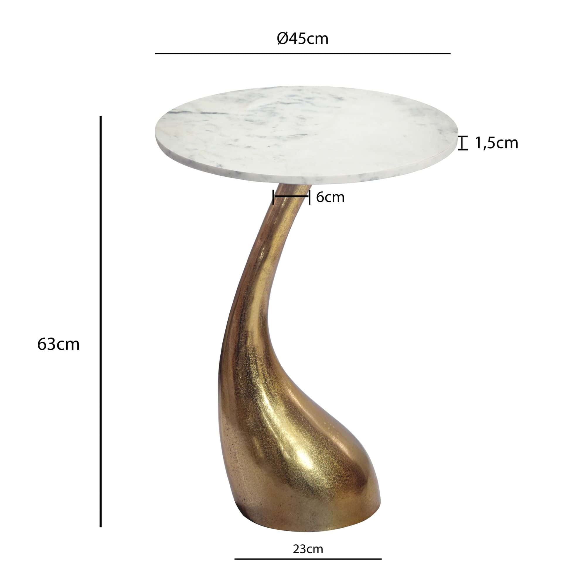 Beistelltisch 45cm Gold mit weißer Marmor Tischplatte - Couchtisch klein rund - Sofatisch Alu modern - Wohnzimmertisch Aluminium - Design Tisch Metallgestell hoch Handmade
