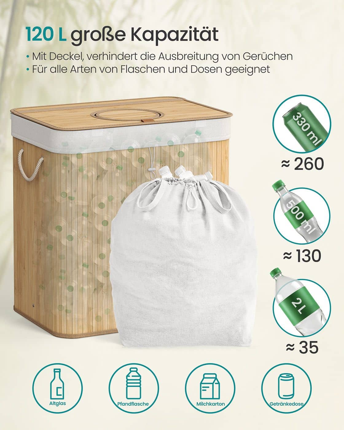 Pfandflaschen-Sammelbehälter 120 L mit Loch und Deckel