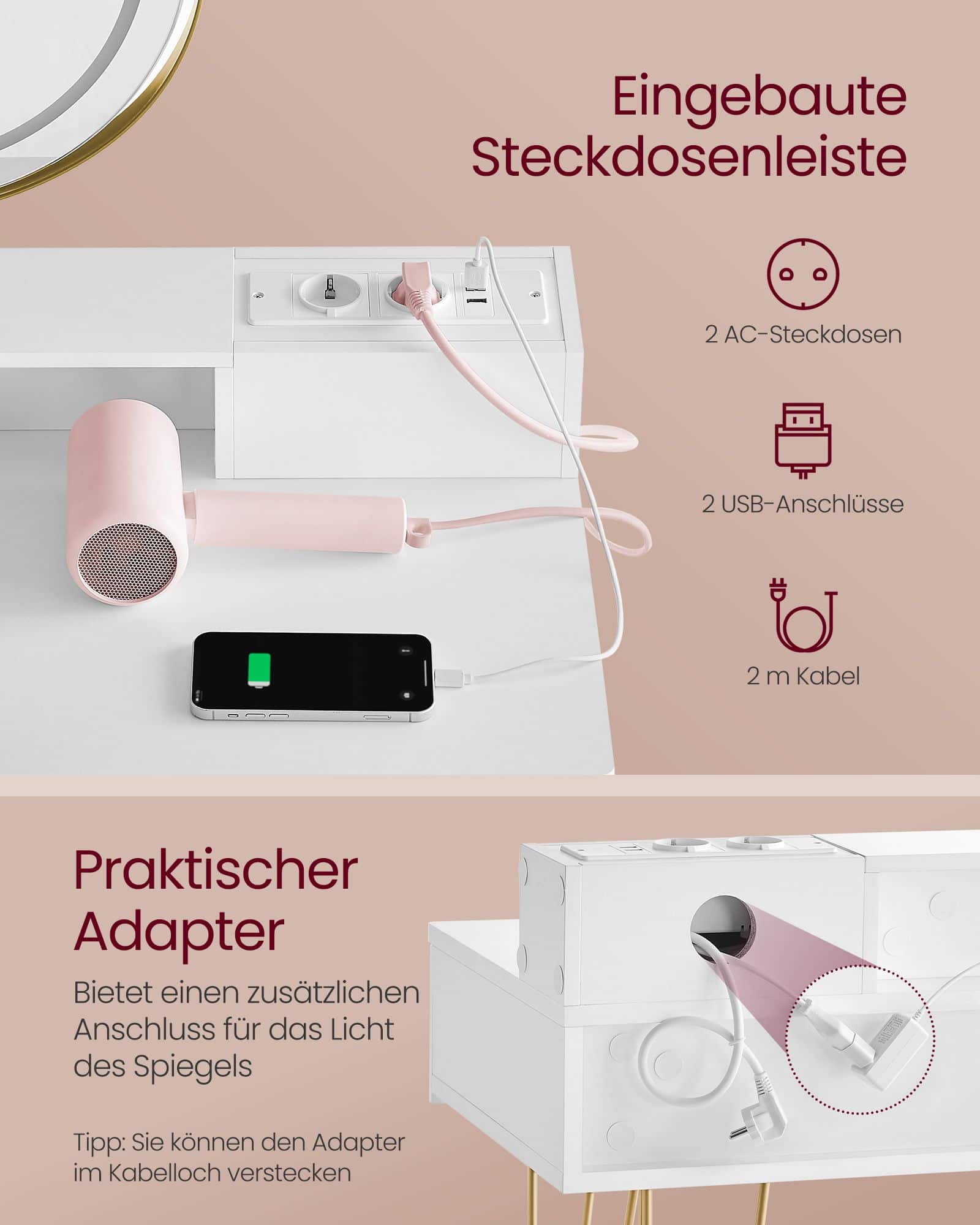 Schminktisch mit Hocker und Beleuchtung 40 x 80 x 134,8 cm Schminktisch mit Hocker und Beleuchtung 40 x 80 x 134,8 cm