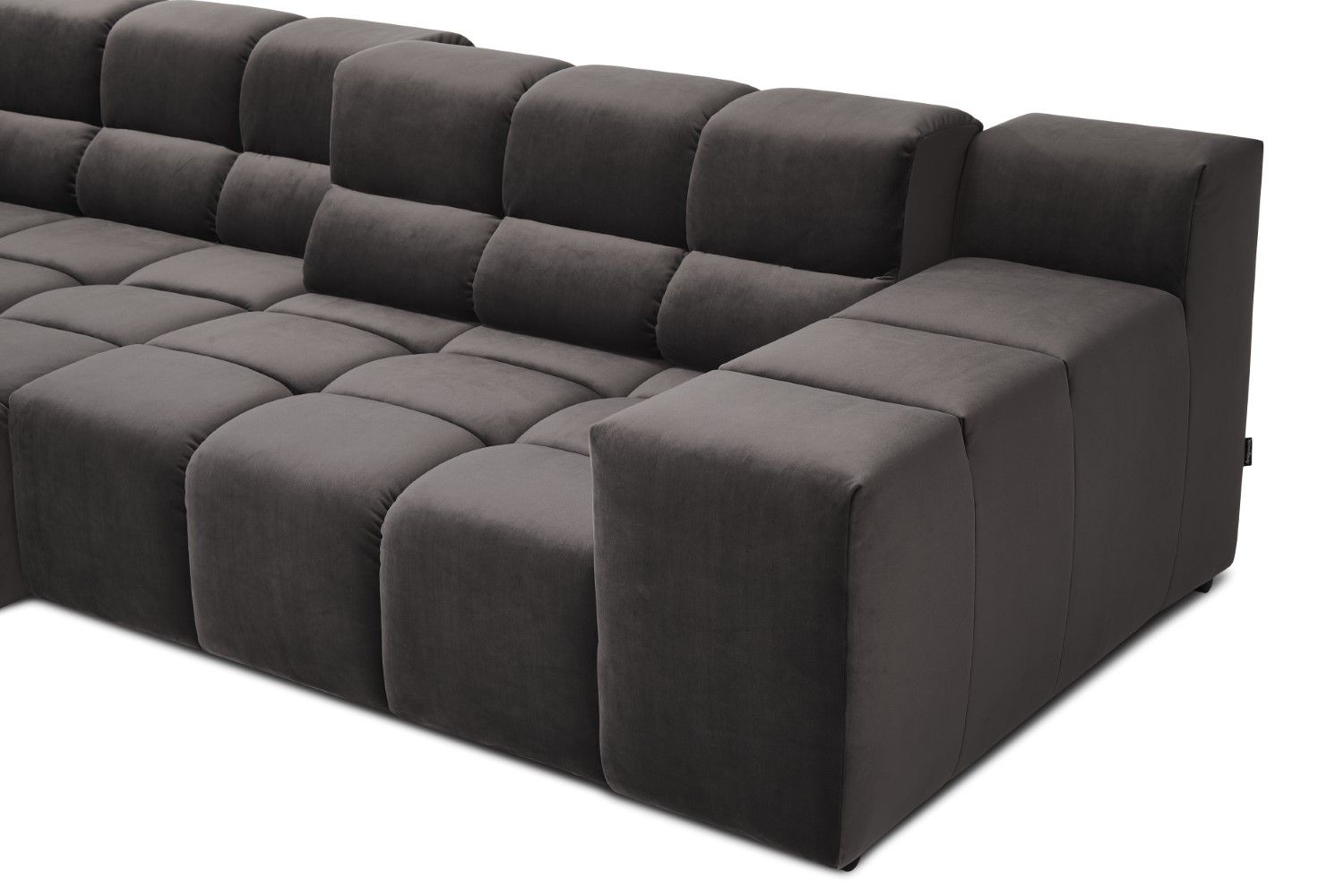 Ecksofa Forum im Velours-Stoff mit Sitztiefenverstellung - designwerk