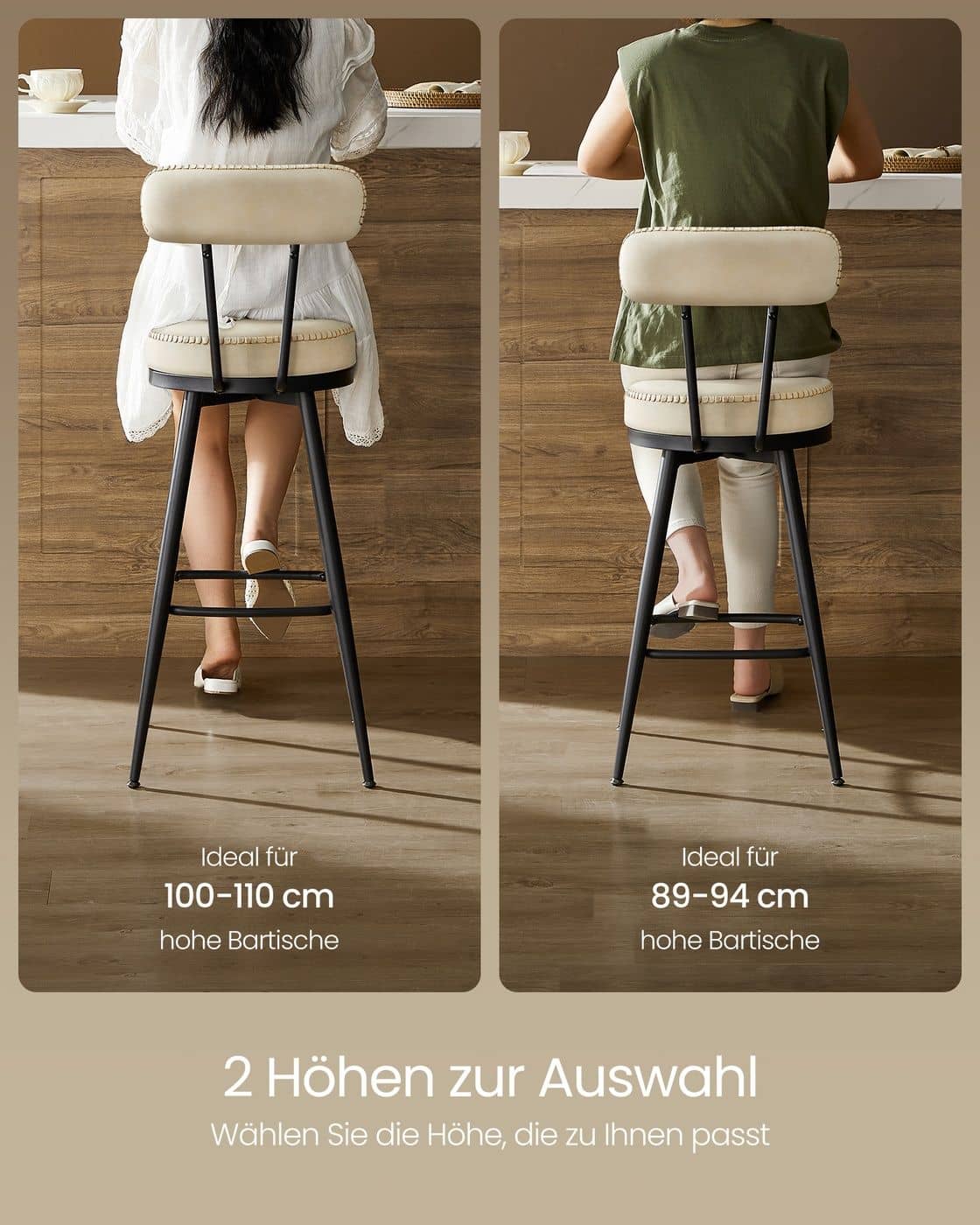 EKHO Kollektion - Barhocker 2er Set aus Kunstleder Cremeweiß