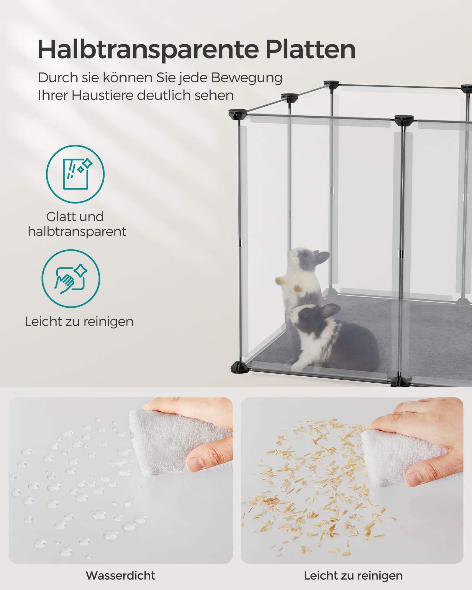 Freigehege mit Bodenplatten Kunststoff grau