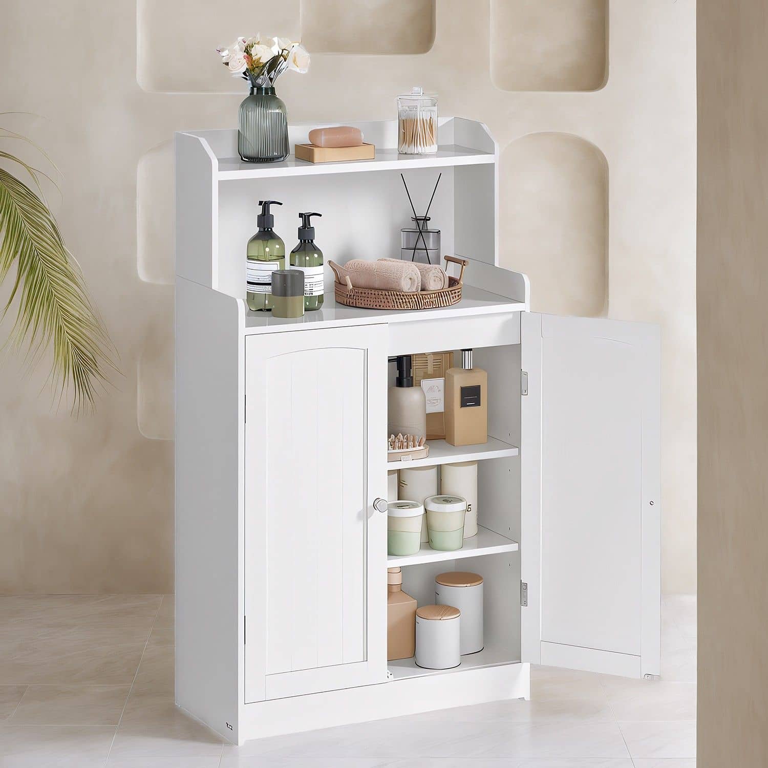 Badezimmerschrank, Badschrank mit 2 Türen, 2 verstellbare Eingeböden