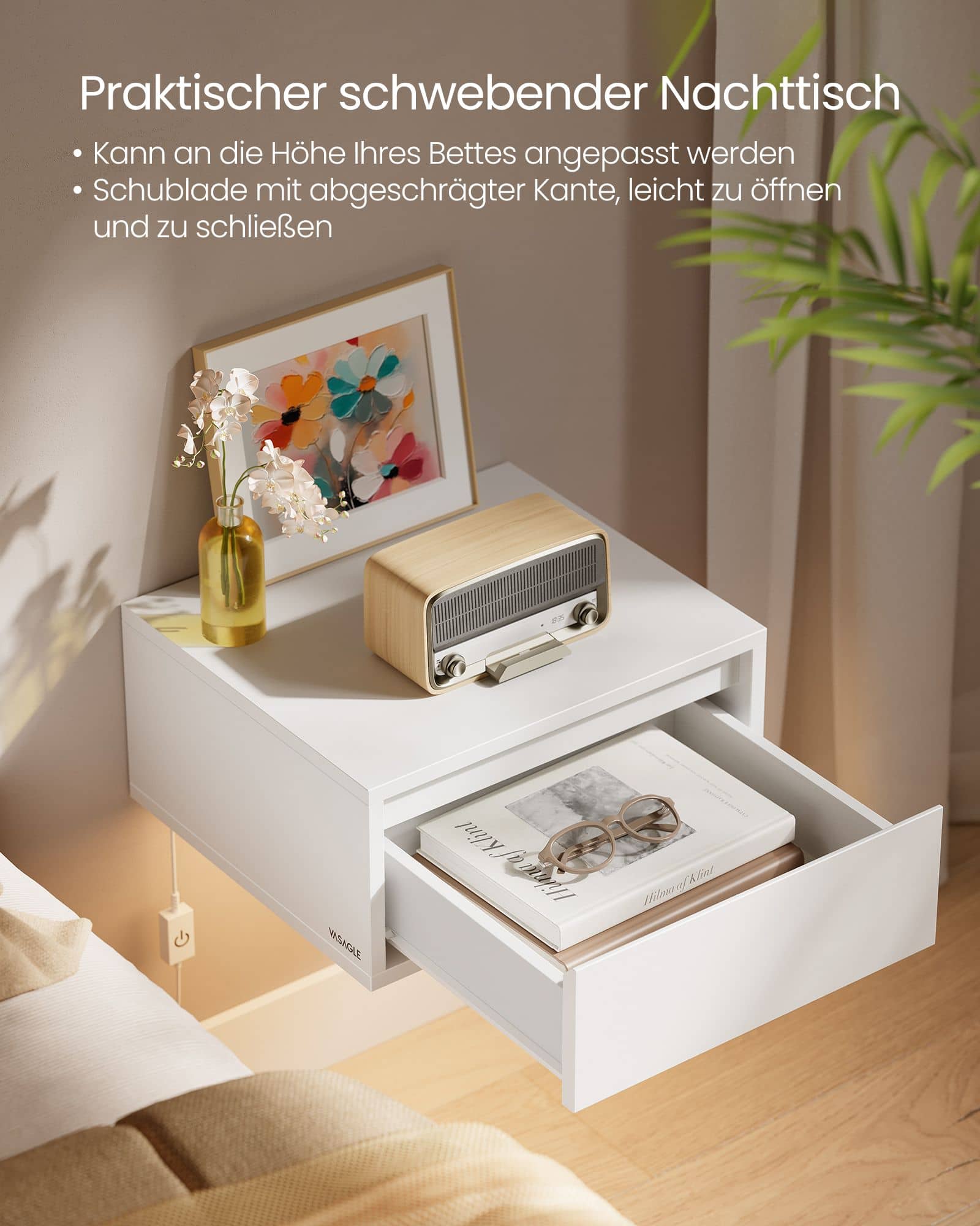 Nachttisch hängend 2er Set mit Leuchten wolkenweiß Nachttisch hängend 2er Set mit Leuchten wolkenweiß