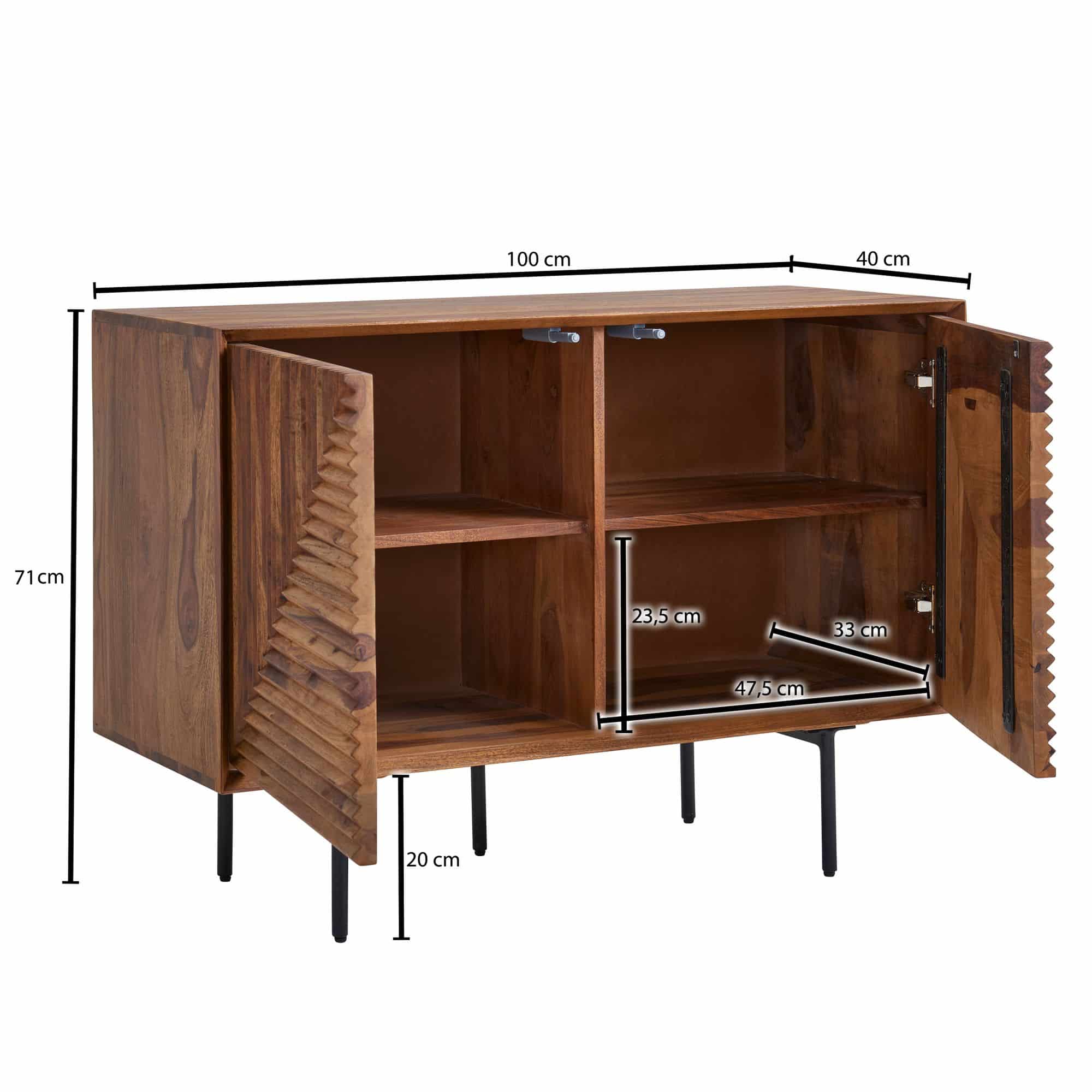 64623-Wohnling-Sideboard-100x40x71-cm-Sheesham-WL6-560-WL6-560 Sideboard 100x71x40 cm Sheesham Massivholz / Metall Anrichte