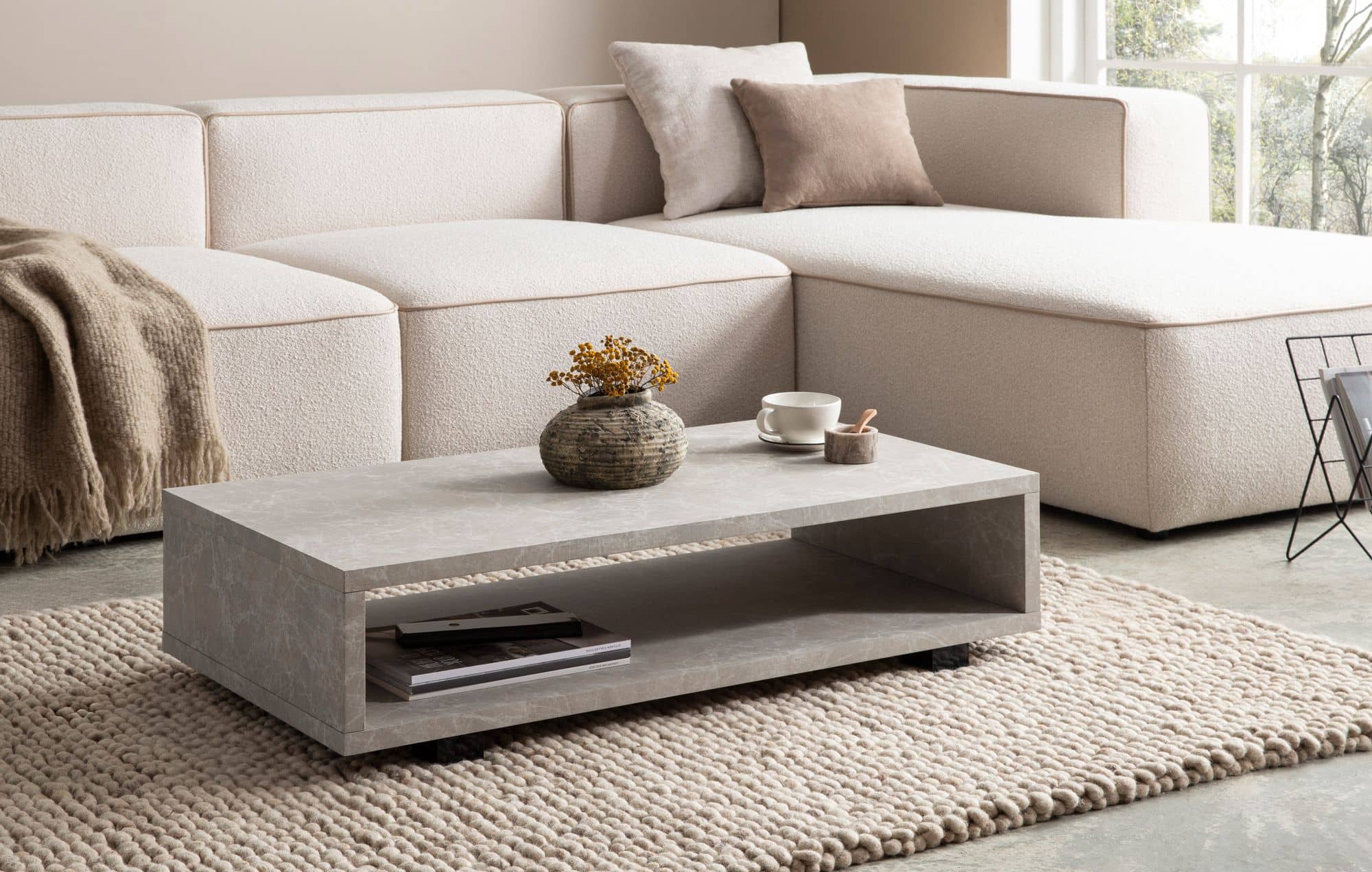 Couchtisch 100x50x25 cm Sandfarben Sofatisch in Stein-Optik Modern Couchtisch 100x50x25 cm Sandfarben Sofatisch in Stein-Optik Modern