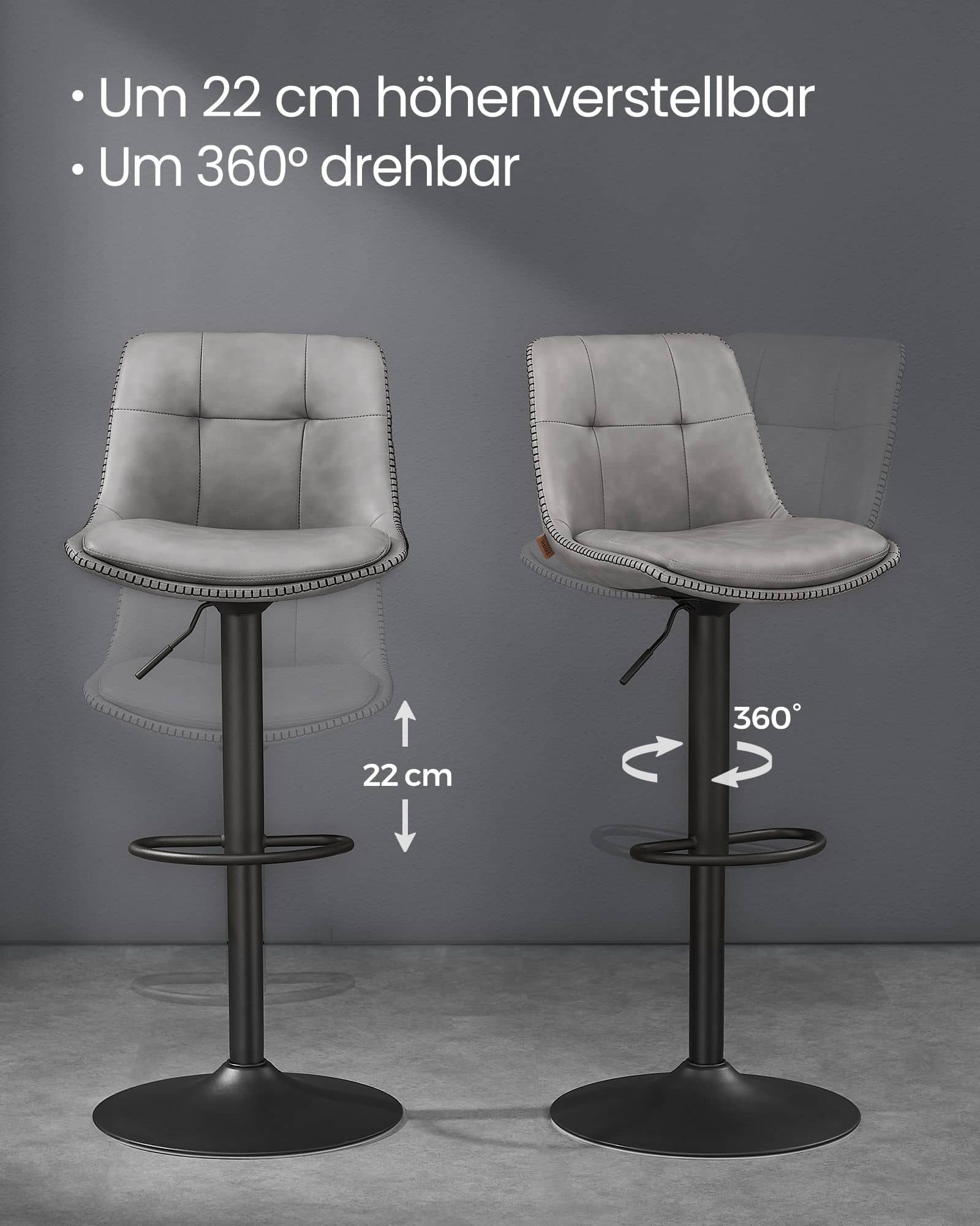 Barhocker 2er Set mit Fußstütze taubengrau