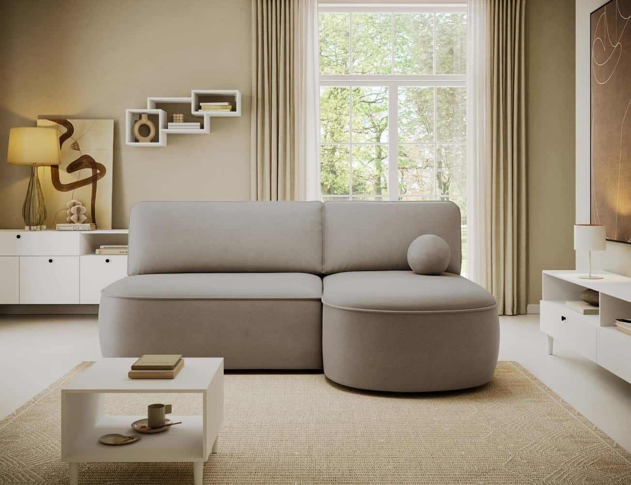 Ecksofa Livosa Beige mit Schlaffunktion & Bettkasten | Eltap | Sola