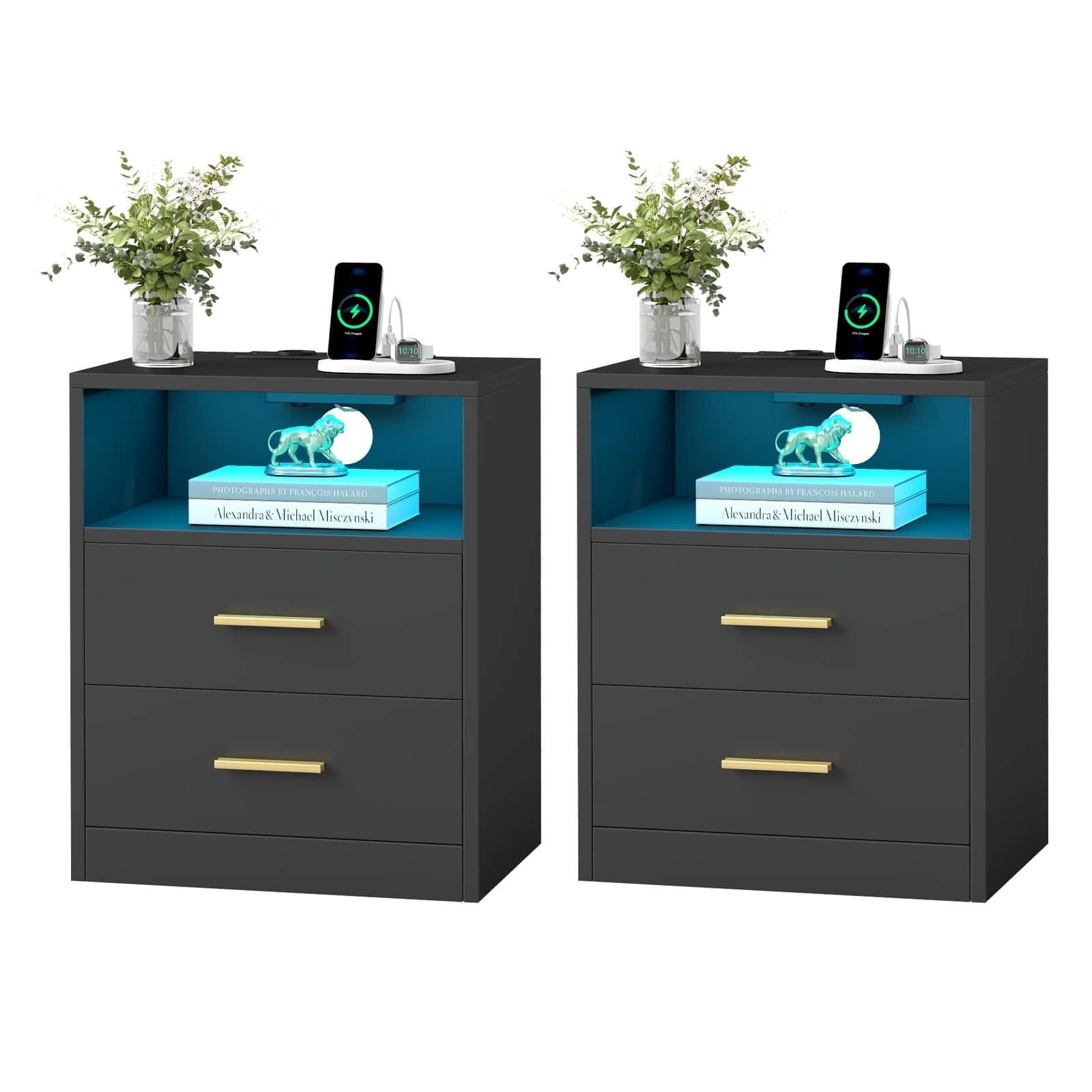 Beistelltisch mit Schubladen, 2er Set, Nachttisch aus Holz Beistelltisch mit Schubladen, 2er Set, Nachttisch aus Holz