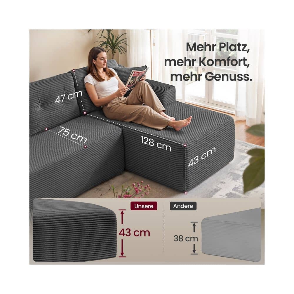 Modulares Ecksofa 244 cm mit großer Chaiselongue rechts schiefergrau Modulares Ecksofa 244 cm mit großer Chaiselongue rechts schiefergrau