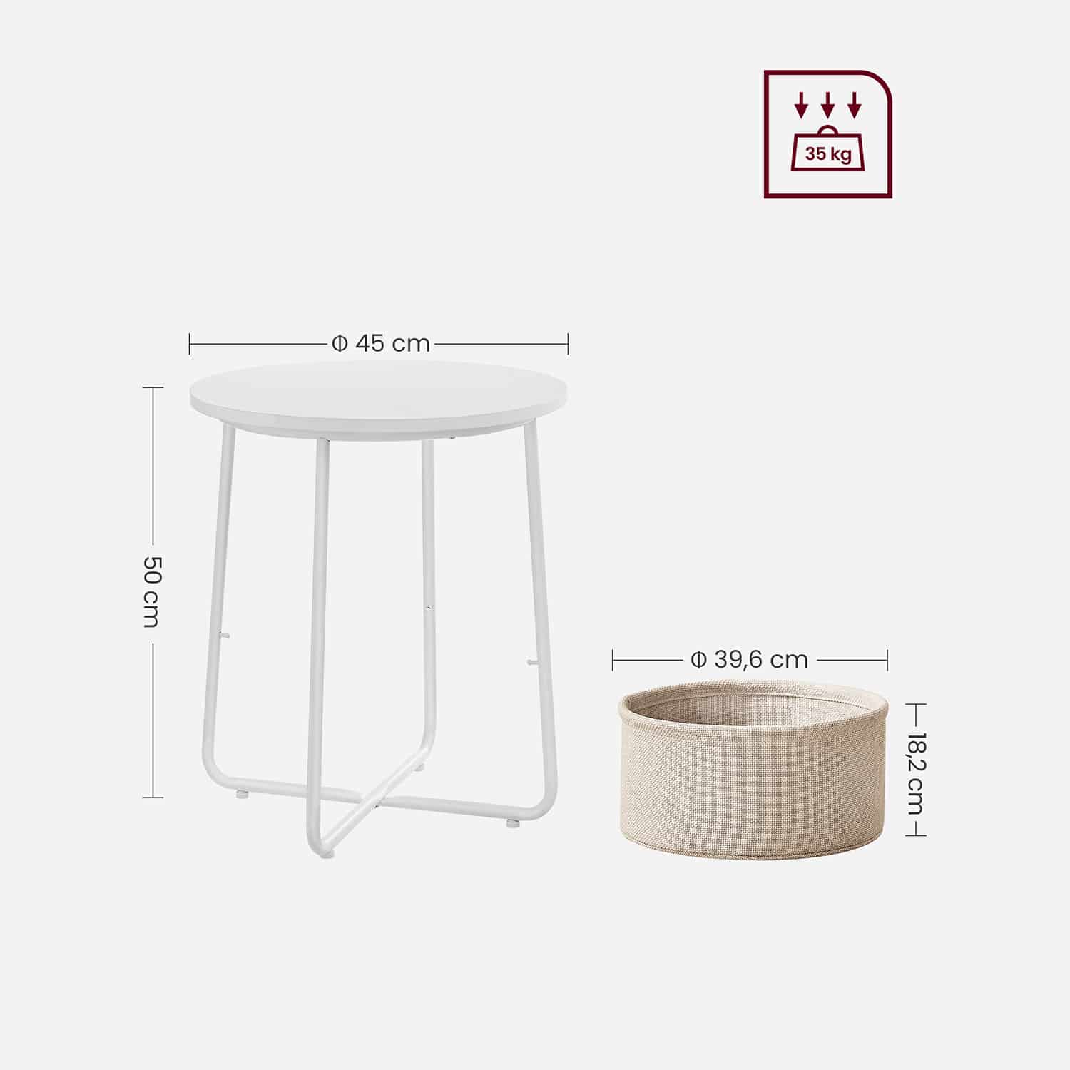 Runder Beistelltisch mit Korb aus Stoff-LET223W10 Runder Beistelltisch mit Korb aus Stoff-LET223W10