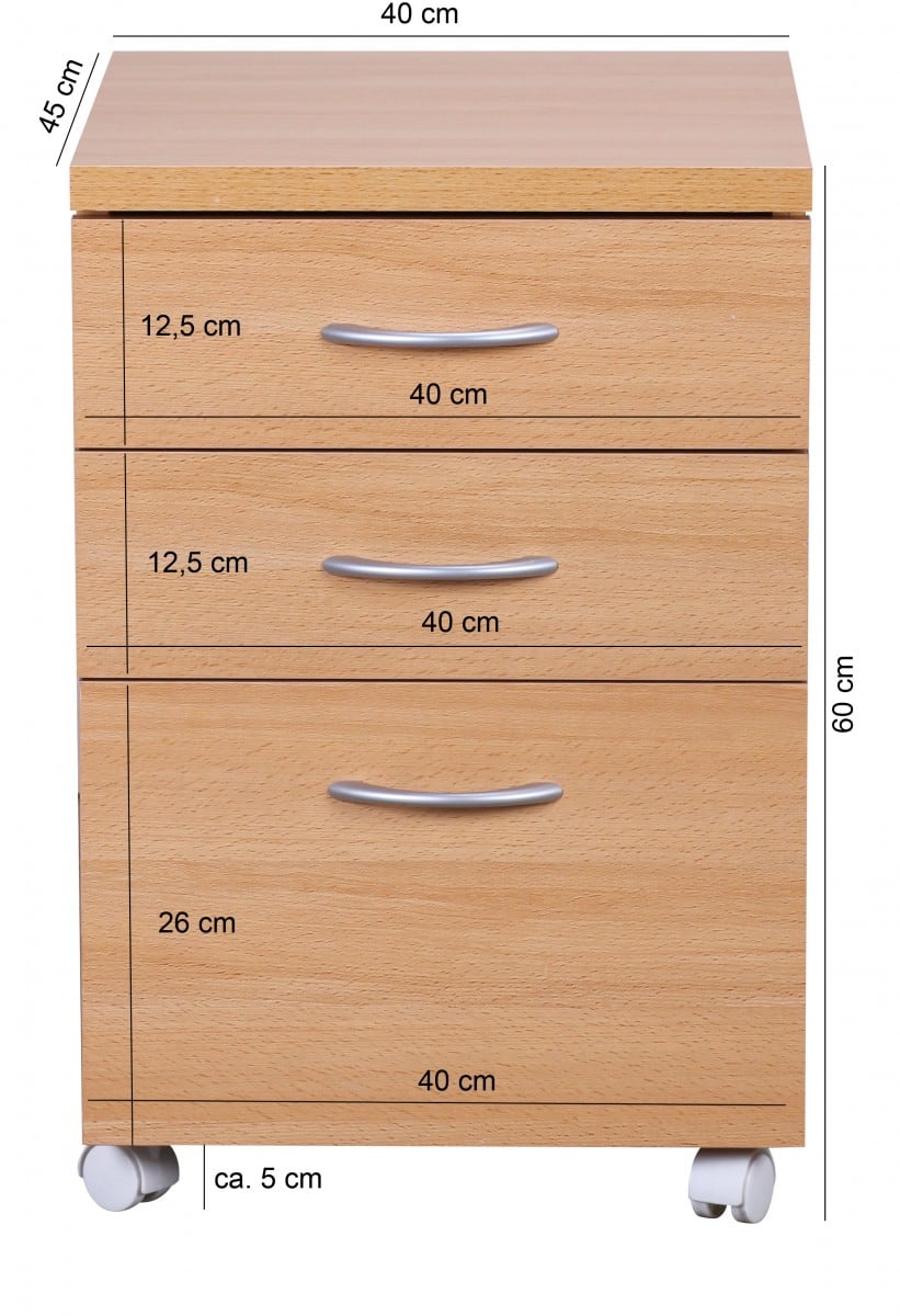 35997-WOHNLING-Rollcontainer-Buche-IW01-WL1-342-WL1-34_9 Rollcontainer OTTAWA 40 x 60 x 45 cm Unterschrank mit Rollen Buche