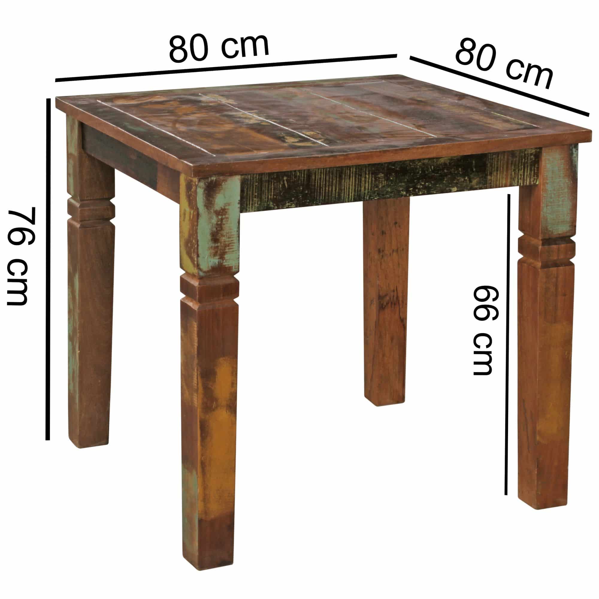 43653-WOHNLING-Esszimmertisch-DELHI-80x80x76cm-WL5 Esszimmertisch KALKUTTA 80 x 80 x 76 cm Mango Shabby Chic Massiv-Holz