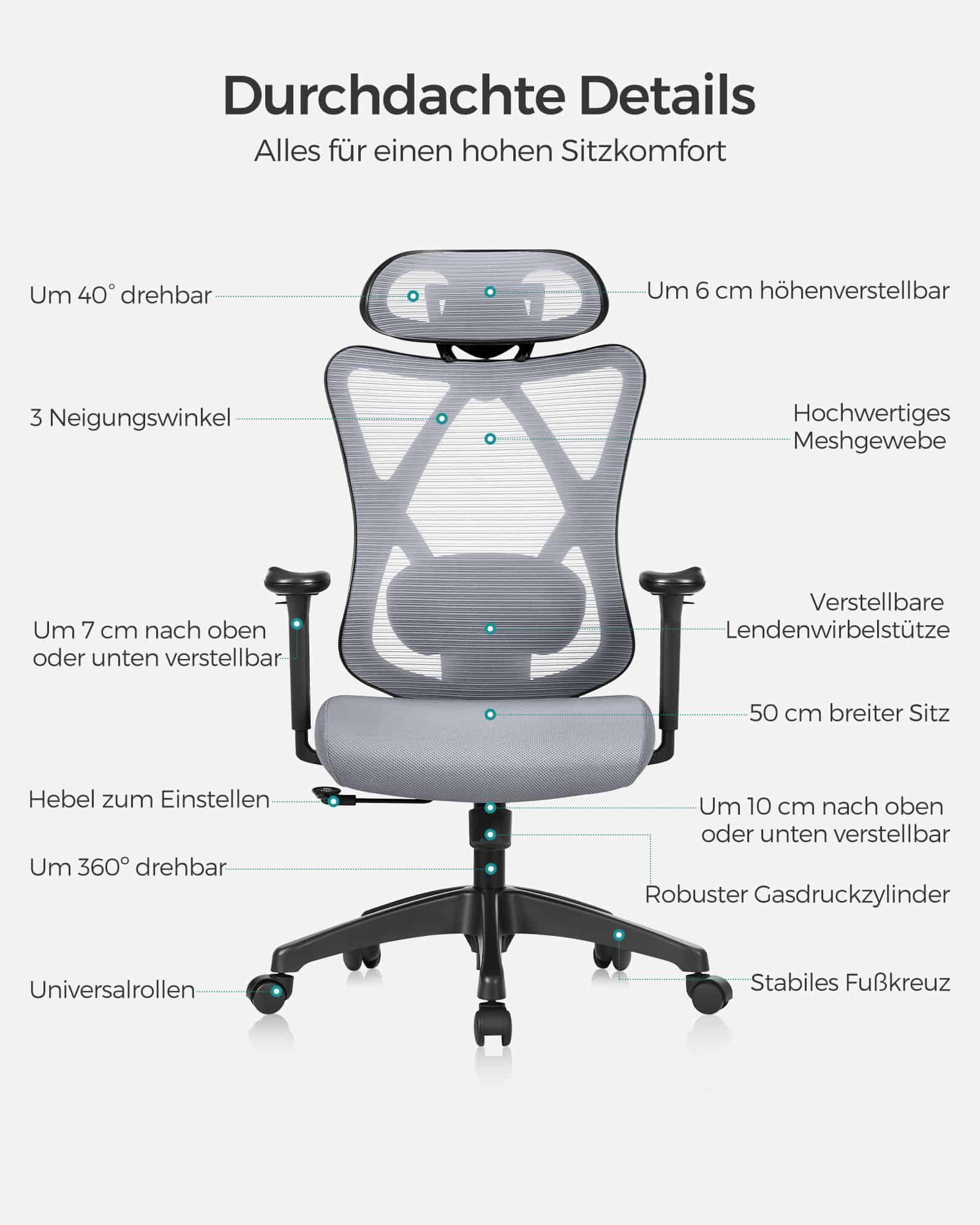 Bürostuhl 150 kg belastbar höhenverstellbar taubengrau-OBN063G01