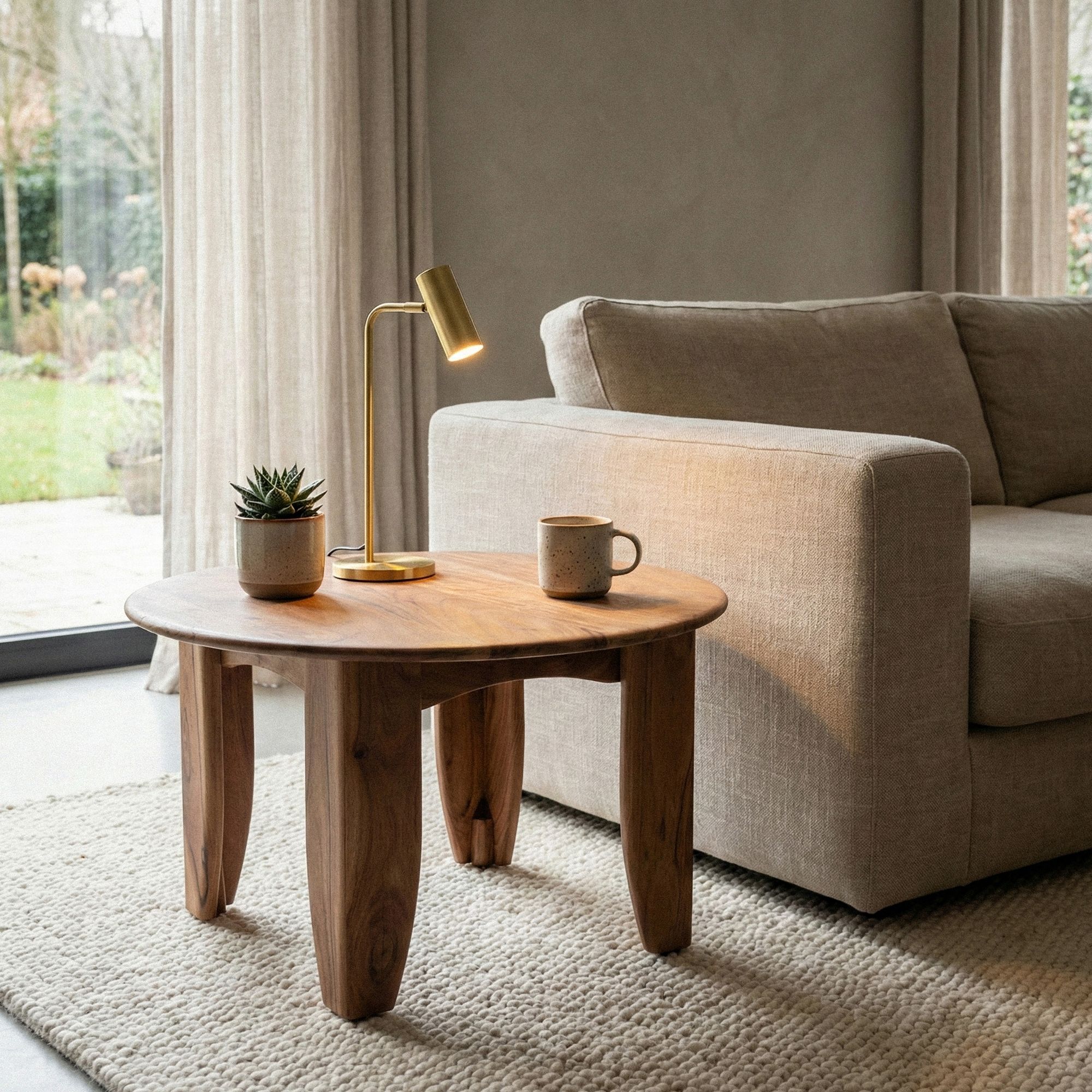 Couchtisch Rund 60cm Wohnzimmertisch Akazie Massivholz - Sofatisch Holz Modern - Design Loungetisch Beistelltisch Wohnzimmer Handmade