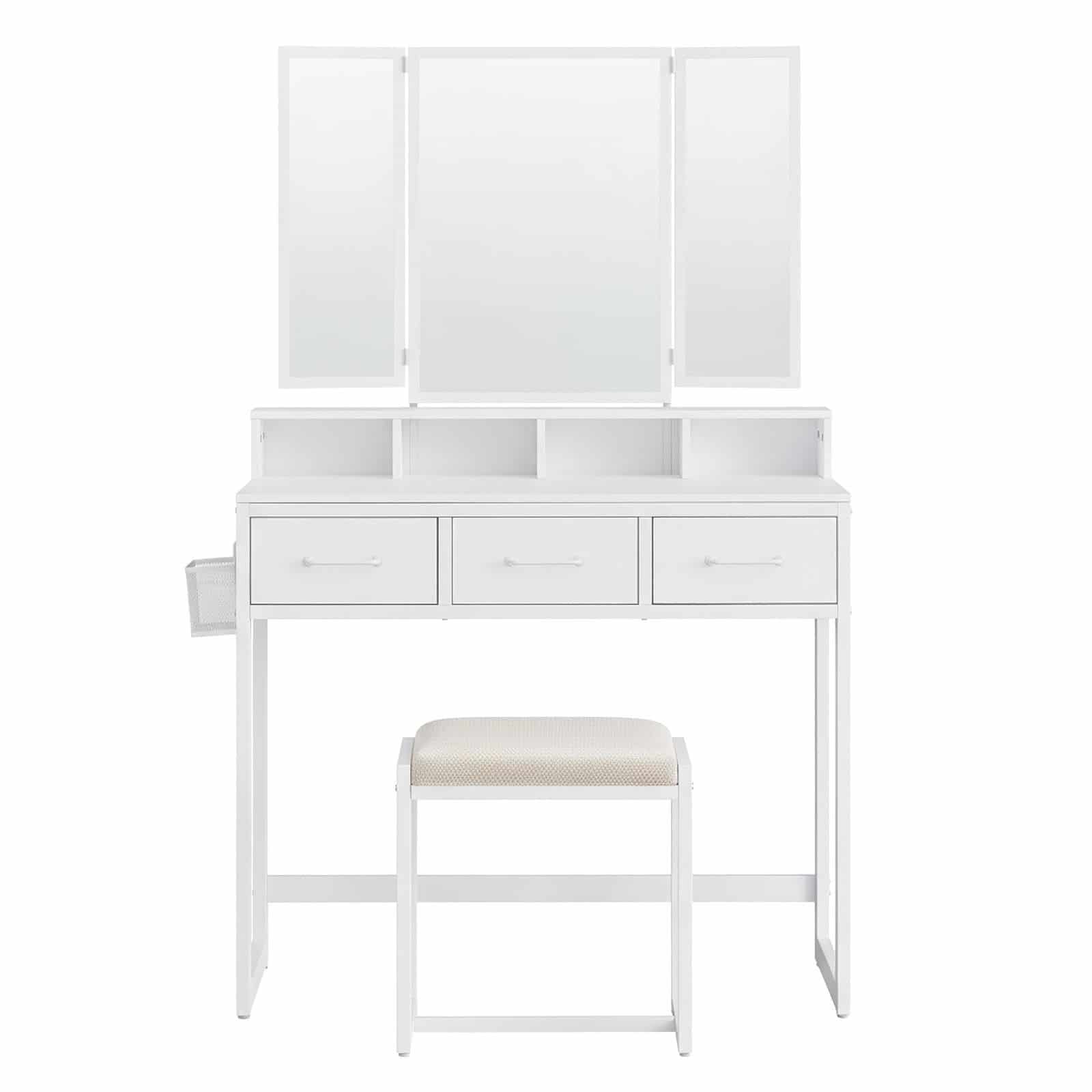 Vasagle Schwarz Kosmetiktisch Mit Dreifachem Spiegel, Schminktisch Mit Hocker, Frisiertisch Mit 3 Schubladen