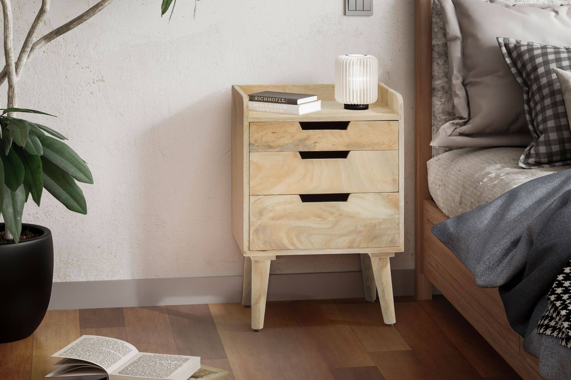 Nachttisch Mango Massivholz Hellbraun 45x33x63 cm Nachtschrank Boxspringbett Nachttisch Mango Massivholz Hellbraun 45x33x63 cm Nachtschrank Boxspringbett