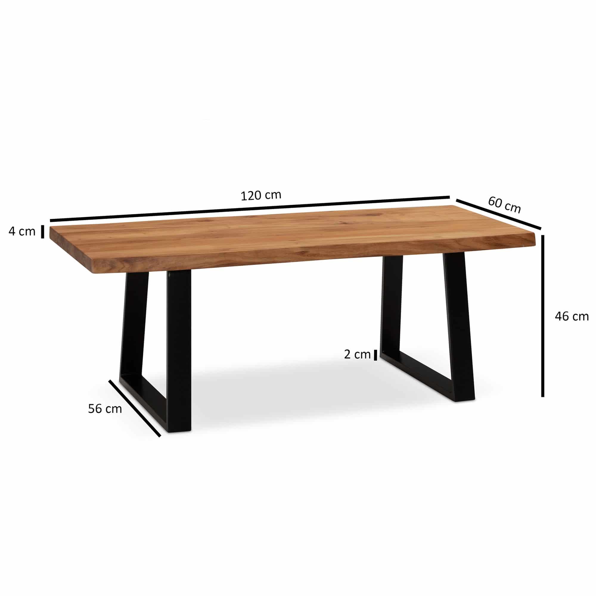 Couchtisch 120x60x46 cm Akazie Massivholz / Metall Baumkante Couchtisch 120x60x46 cm Akazie Massivholz / Metall Baumkante