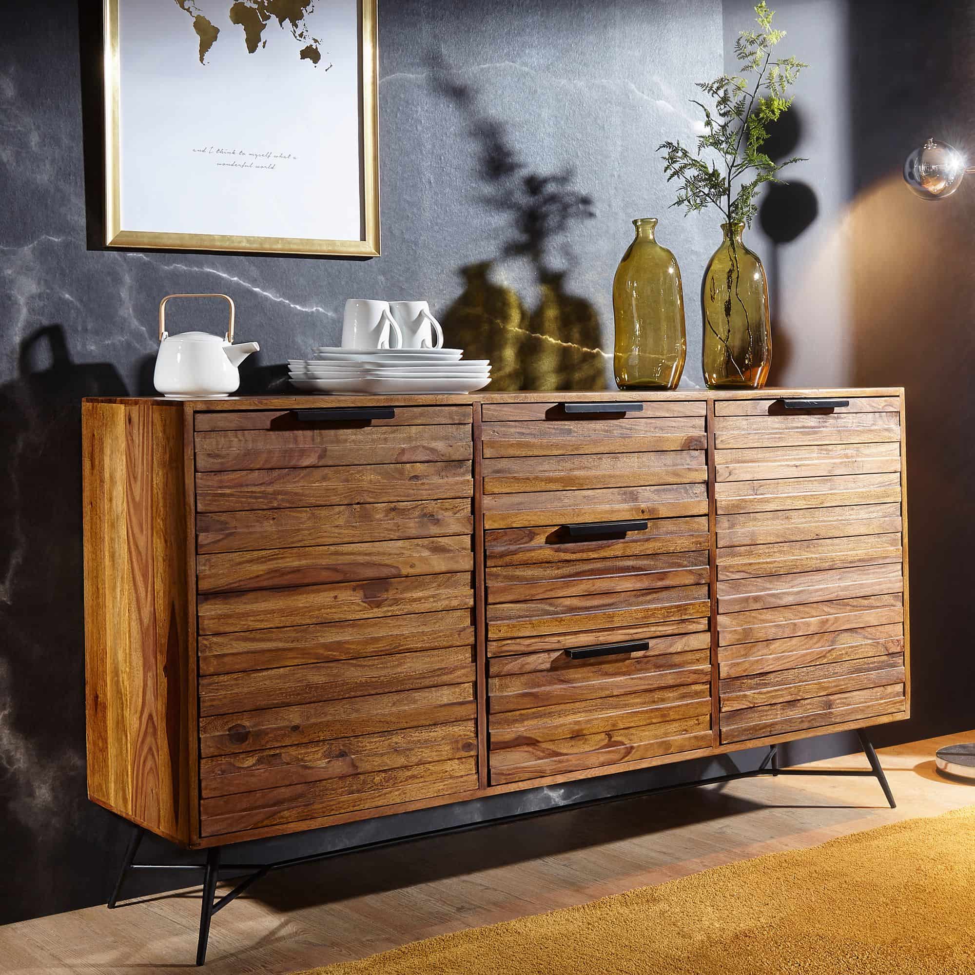 Design Sideboard NISHAN 160 x 40 x 88 cm Sheesham Massiv Holz Design Sideboard NISHAN 160 x 40 x 88 cm Sheesham Massiv Holz
