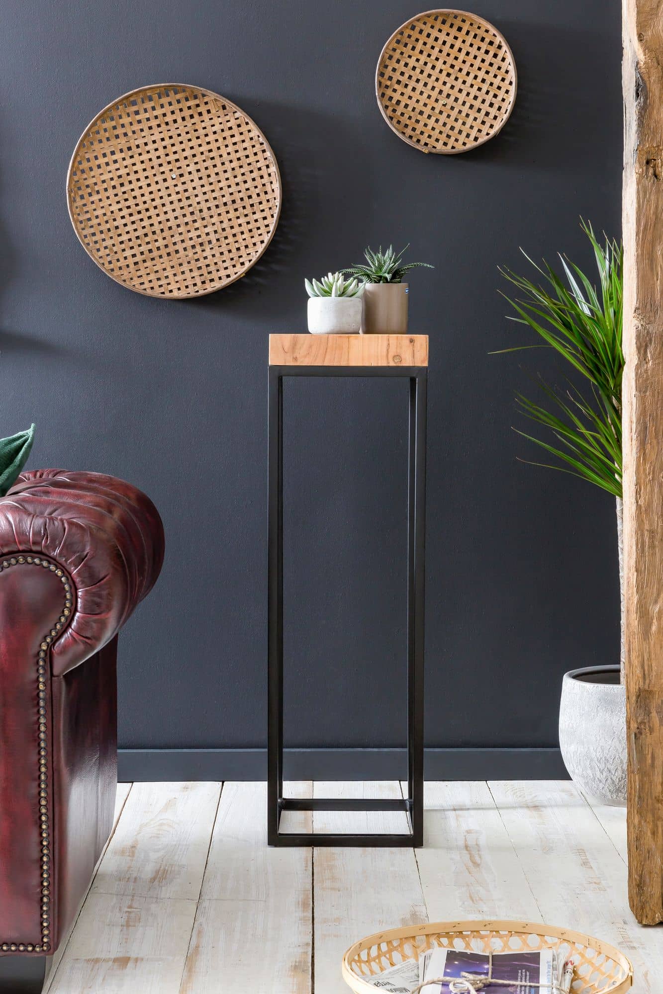 Beistelltisch 30 x 97 x 30 cm WL5.654 Akazie Metall Anstelltisch Hoch Beistelltisch 30 x 97 x 30 cm WL5.654 Akazie Metall Anstelltisch Hoch