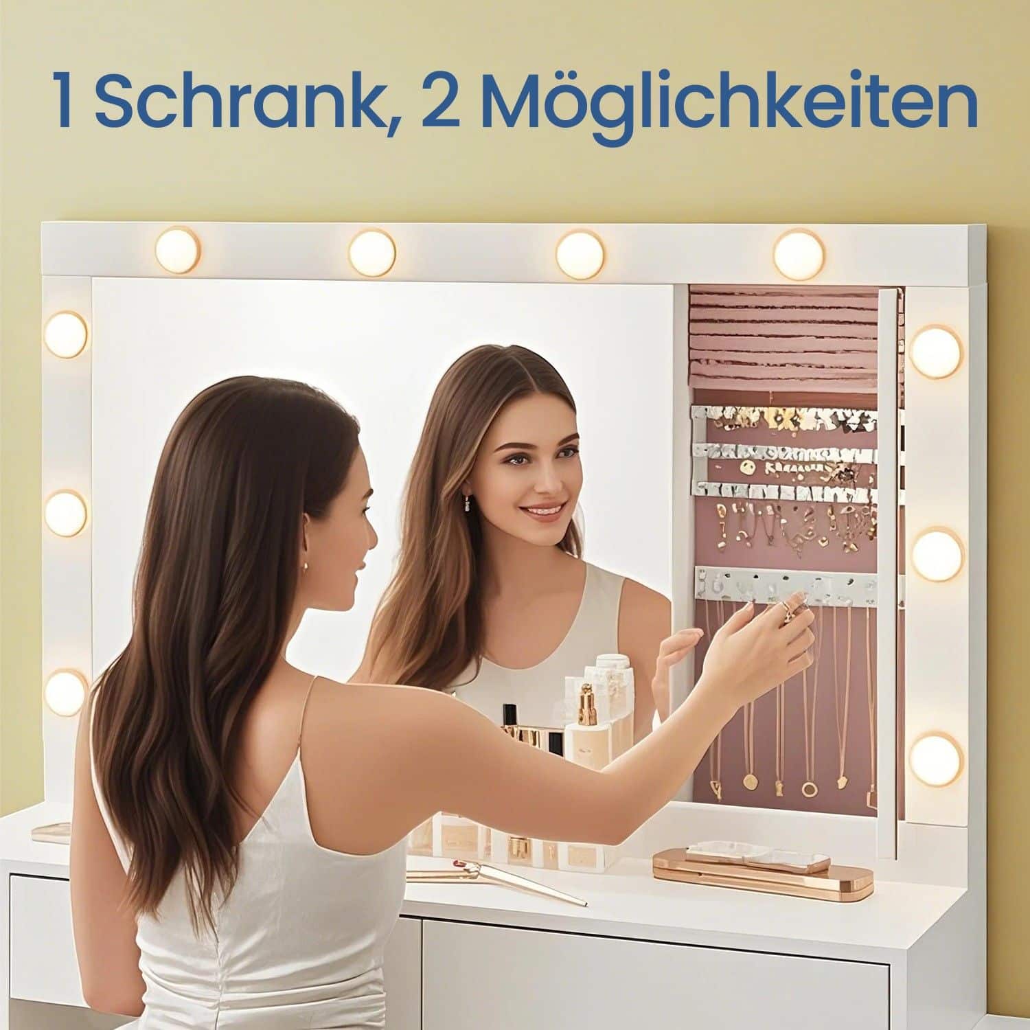 Schminktisch mit LED-Beleuchtung, Frisiertisch mit Spiegel, Schmuckschrank Schminktisch mit LED-Beleuchtung, Frisiertisch mit Spiegel, Schmuckschrank