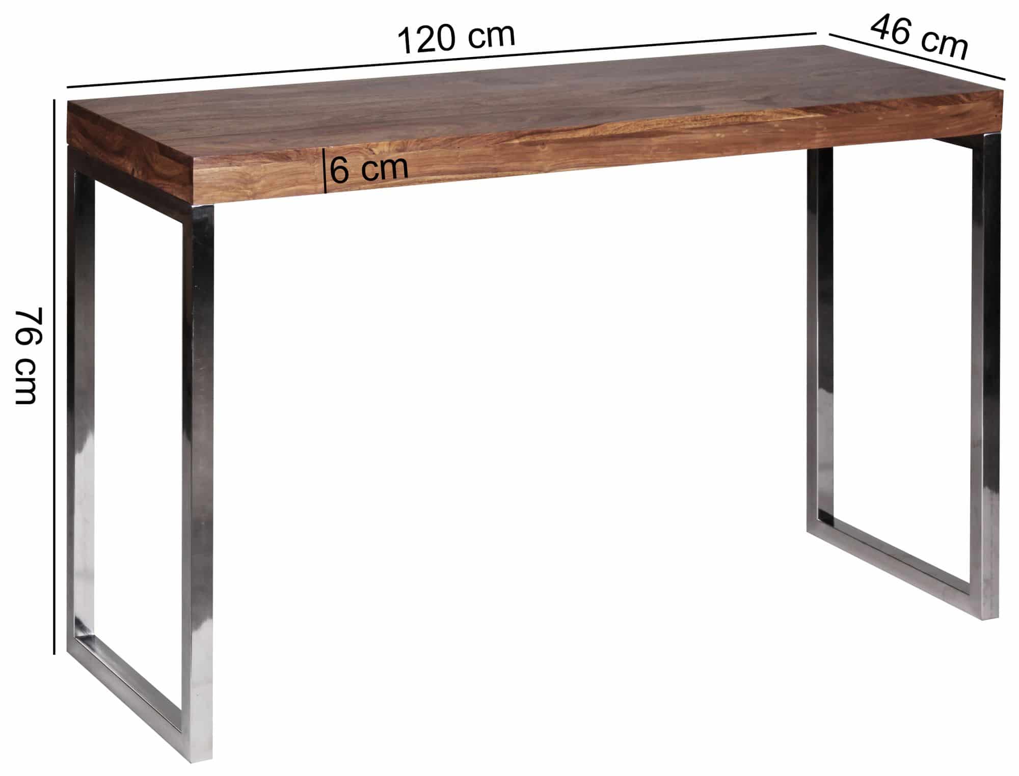 34316-WOHNLING-Konsolentisch-GUNA-Massivholz-Shee_2 Konsolentisch GUNA Massivholz Sheesham Konsole mit Metallbeinen Schreibtisch 120x45 cm Landhaus-Stil Sideboard Modern Massiv Echt-holz Natur Anrichte PC-Tisch Sekretär Tisch Flur