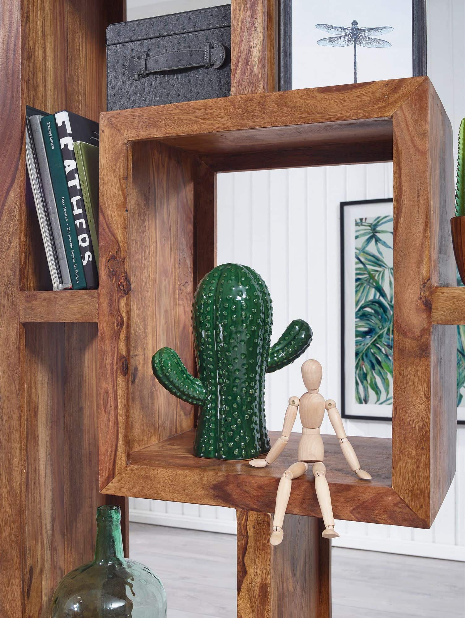 36253-WOHNLING-Buecherregal-MUMBAI-Massiv-Holz-Sh_7 Bücherregal MUMBAI Massiv-Holz Sheesham 90 x 180 cm Wohnzimmer-Regal Ablagefächer Design Landhaus-Stil Standregal