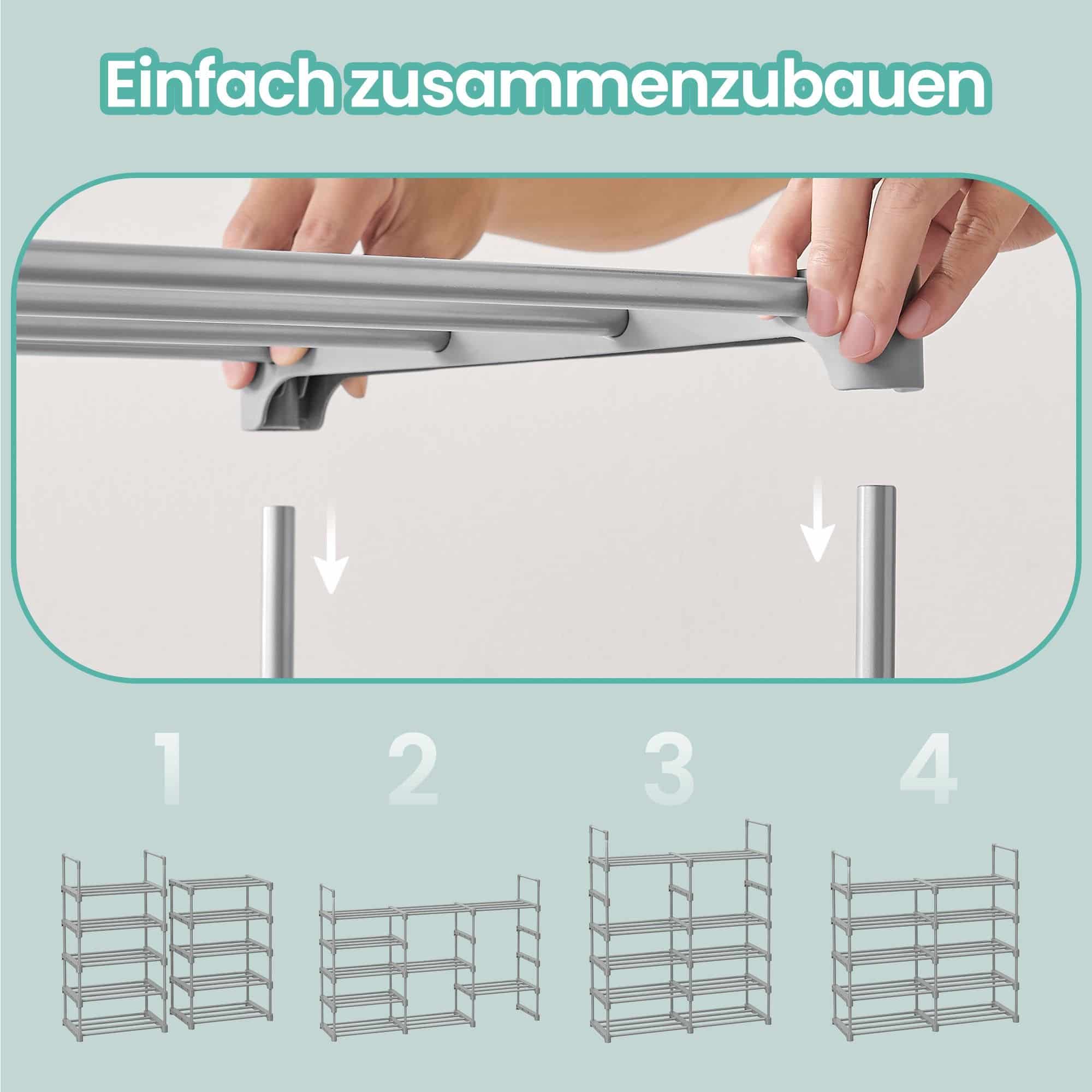 Schuhregal mit 10 Ebenen, offener Schuhschrank hoch, Schuhständer schmal Schuhregal mit 10 Ebenen, offener Schuhschrank hoch, Schuhständer schmal