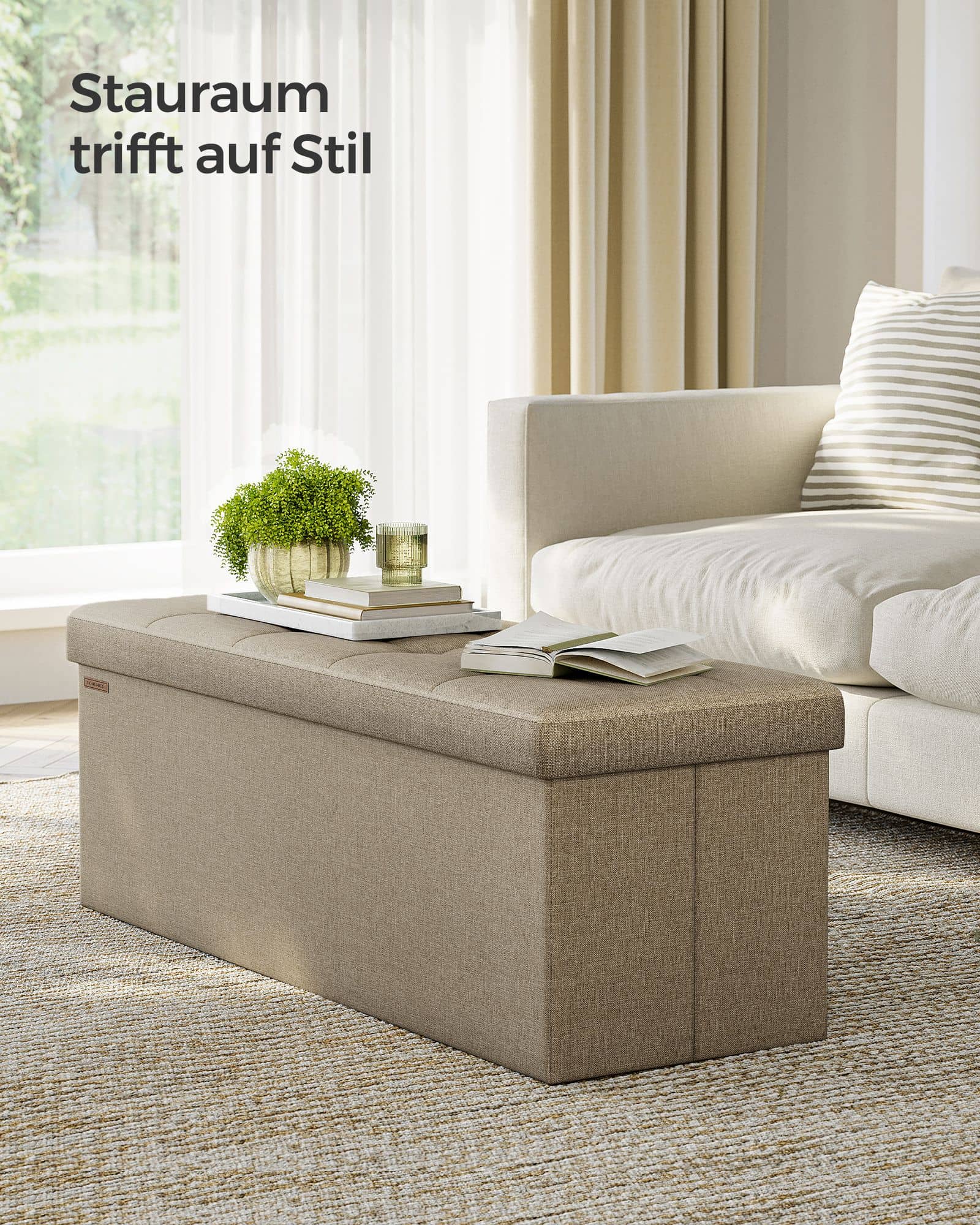 Sitzbank 110 cm klappbar mit Stauraum helltaupe-LSF077R01 Sitzbank 110 cm klappbar mit Stauraum helltaupe-LSF077R01
