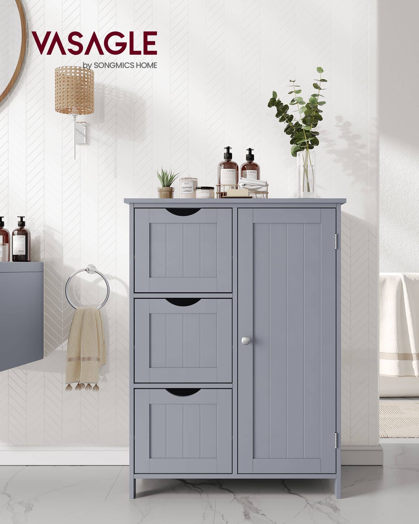 Badezimmerschrank mit 3 Schubladen und Schranktür Badezimmerschrank mit 3 Schubladen und Schranktür