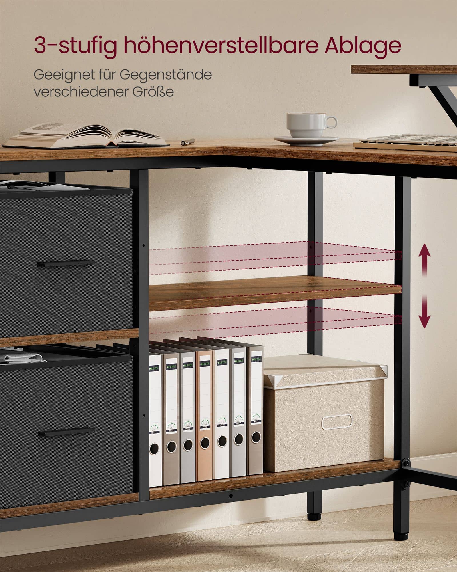 L-förmiger Schreibtisch mit 2 Schubladen 135 x 105 cm L-förmiger Schreibtisch mit 2 Schubladen 135 x 105 cm