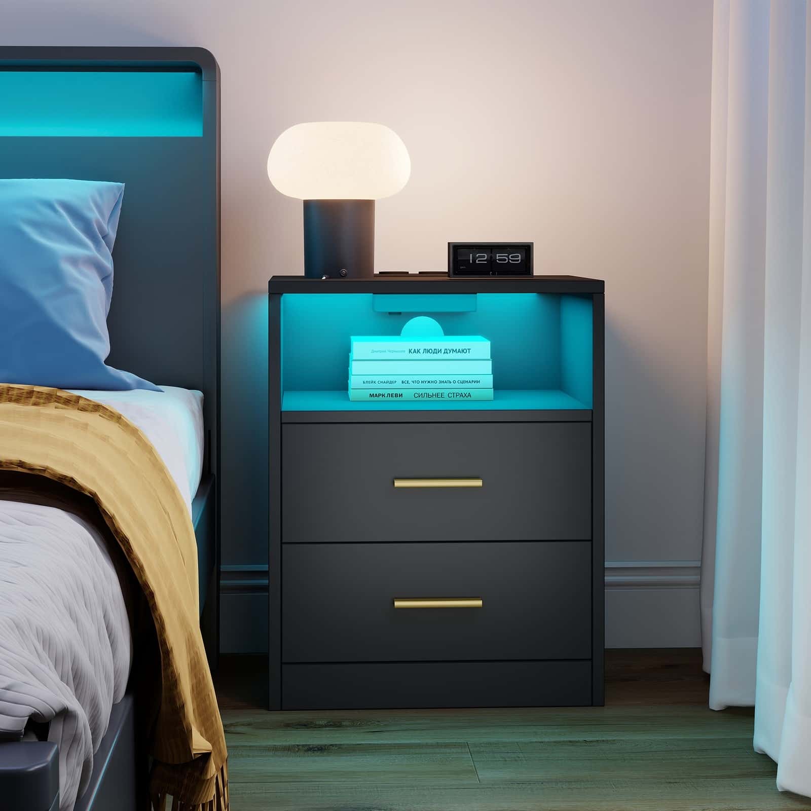 Beistelltisch mit Schubladen, 2er Set, Nachttisch aus Holz