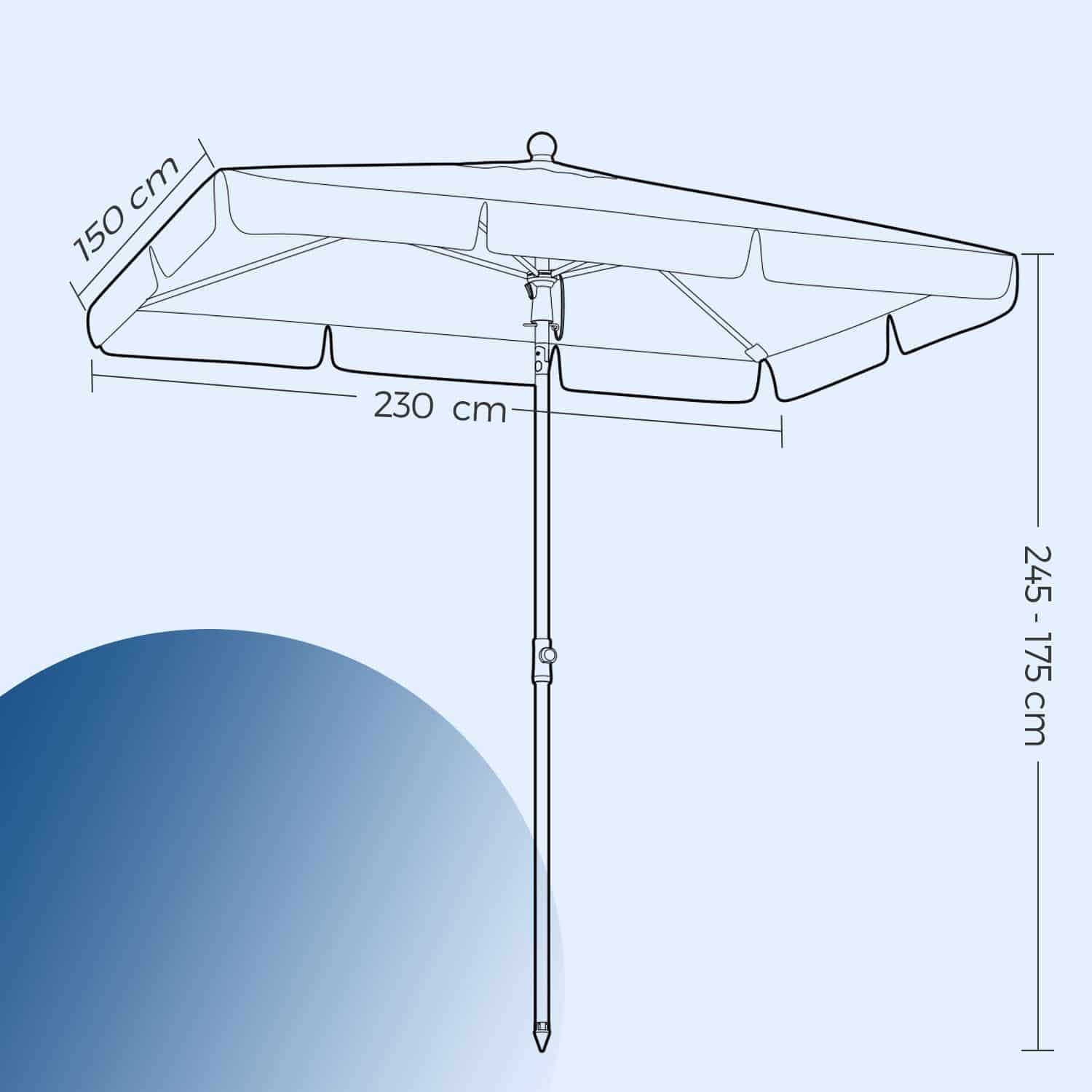 Sonnenschirm 230 x 150 cm, Balkonschirm UPF 50+, Sonnenschutz Sonnenschirm 230 x 150 cm, Balkonschirm UPF 50+, Sonnenschutz
