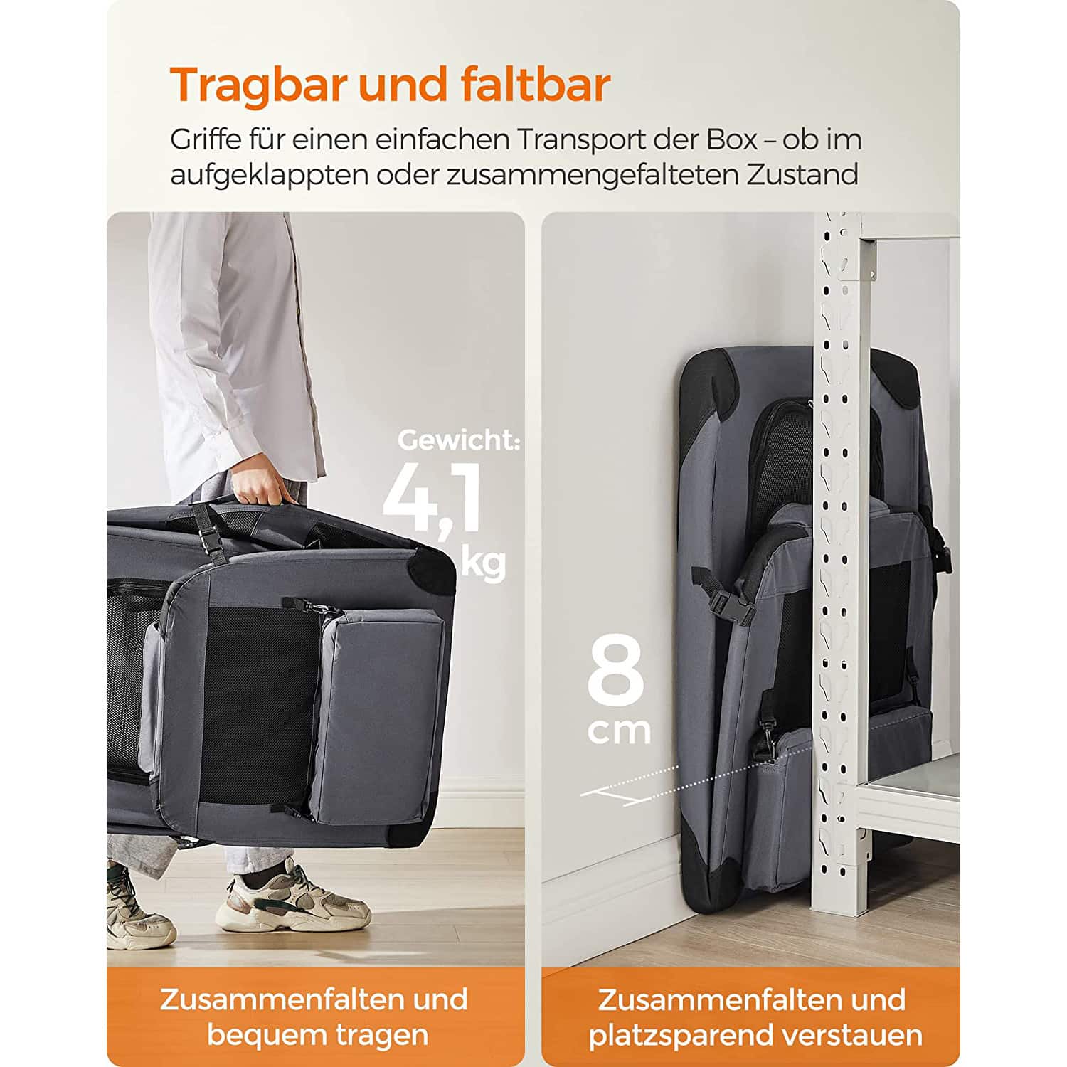 Hundebox faltbar 81 x 58 x 58 cm grau-PDC008G01 Hundebox faltbar 81 x 58 x 58 cm grau-PDC008G01