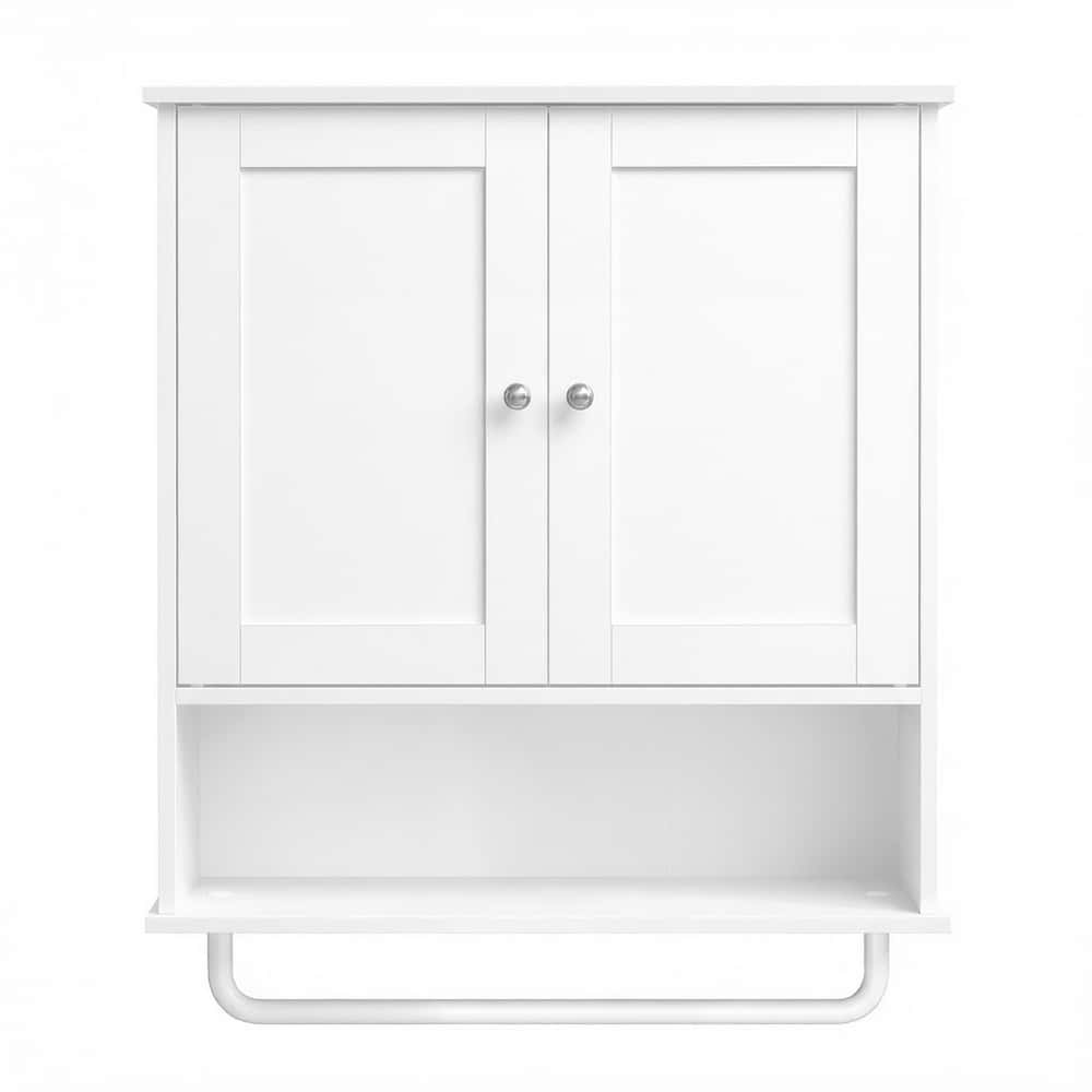 Wandschrank mit Türen, Handtuchhalter und offenem Fach, Hängeschrank für Bad Wandschrank mit Türen, Handtuchhalter und offenem Fach, Hängeschrank für Bad