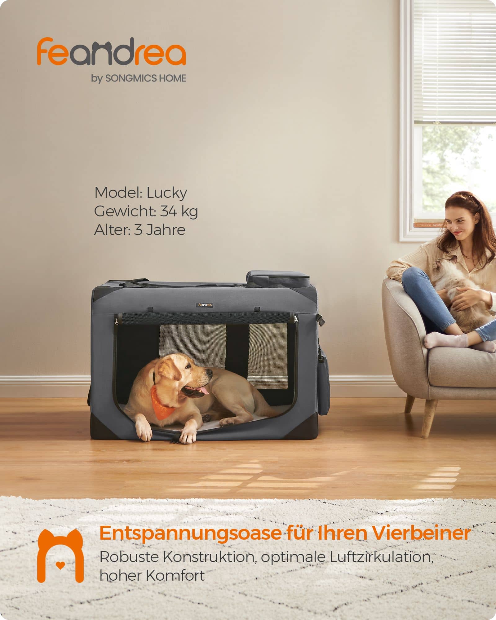 Hundebox faltbar Metallrahmen mit Griffen grau-PDC10G01 Hundebox faltbar Metallrahmen mit Griffen grau-PDC10G01