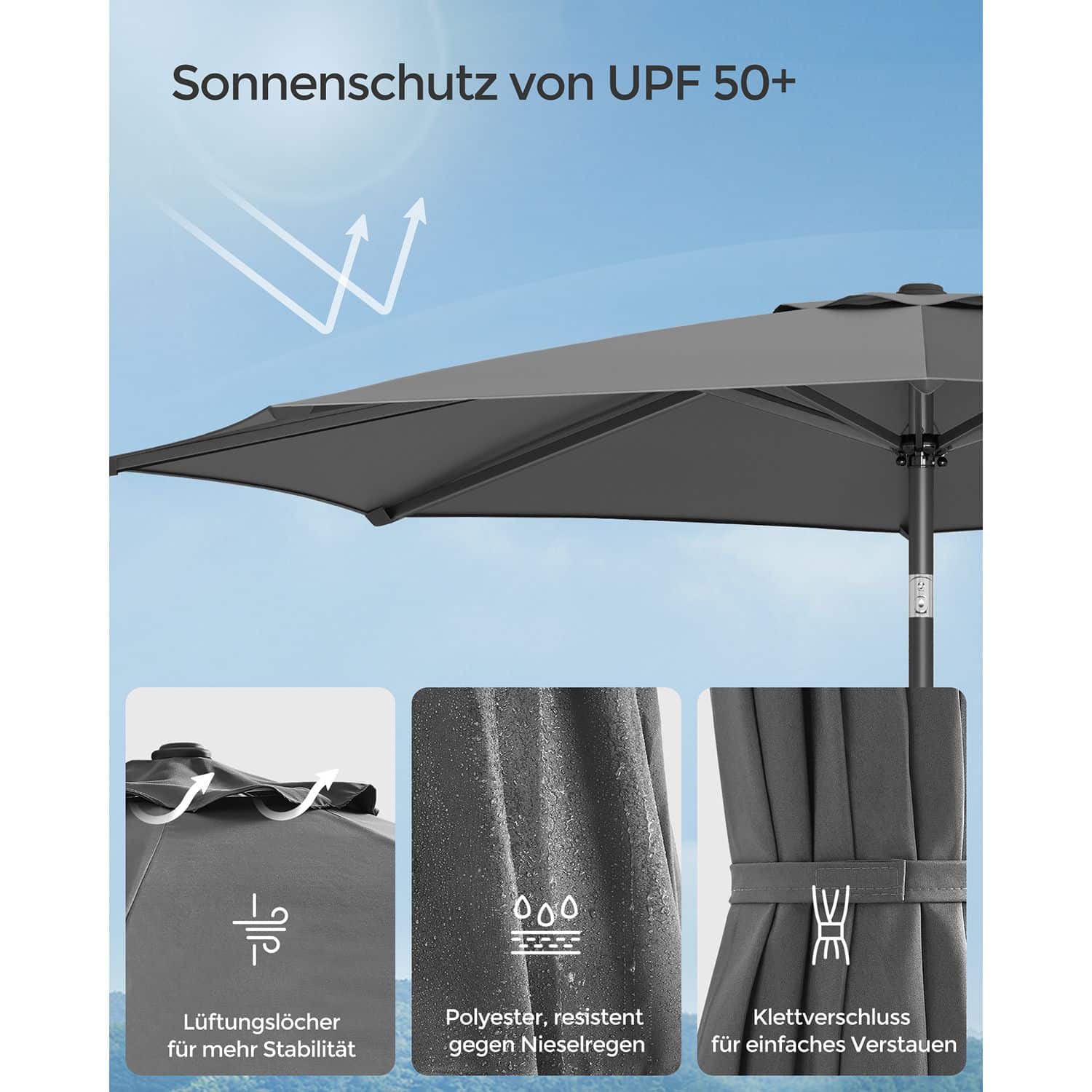 Sonnenschirm beidseitig um 30° knickbar grau Sonnenschirm beidseitig um 30° knickbar grau