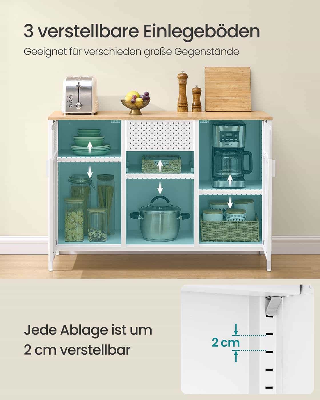 Metallschrank mit verstellbaren Böden und Magnetverschluss